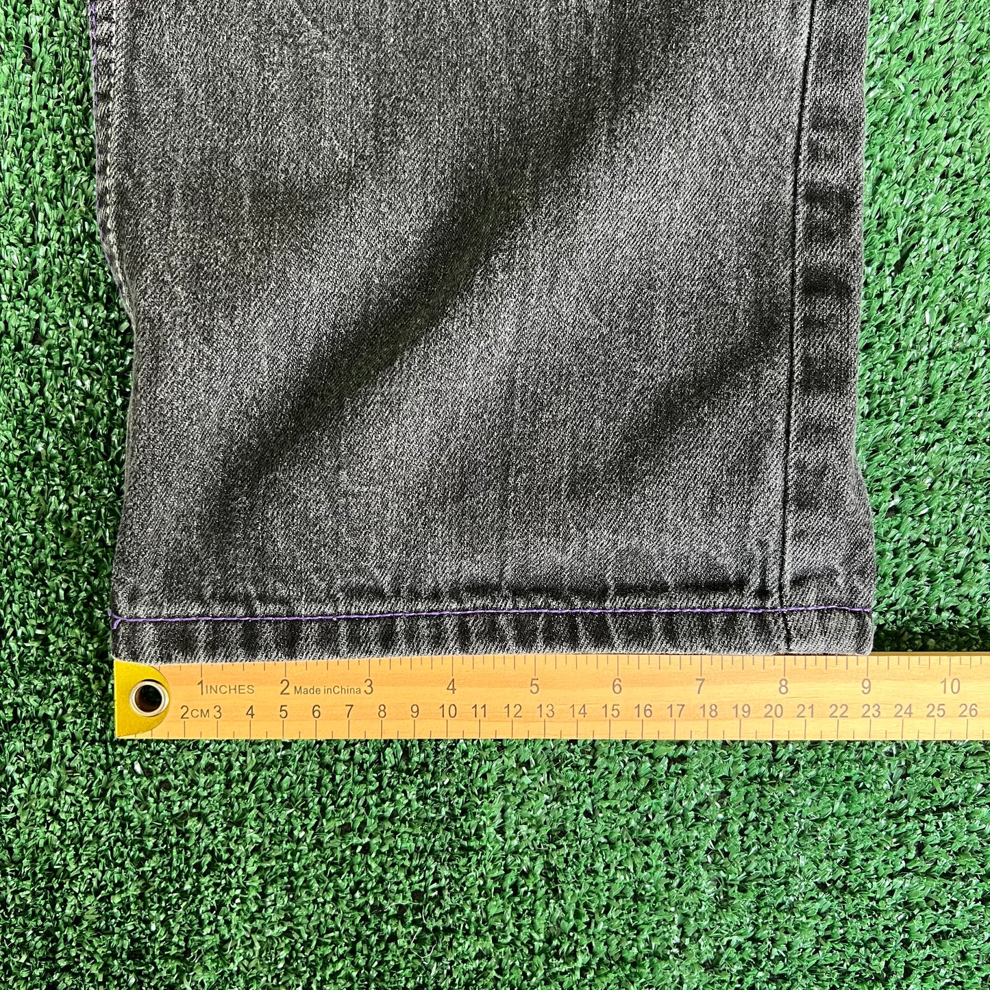 Y2K Baggy Straight Black Purple Embroidered Jeans - 35x31" 18" Openings