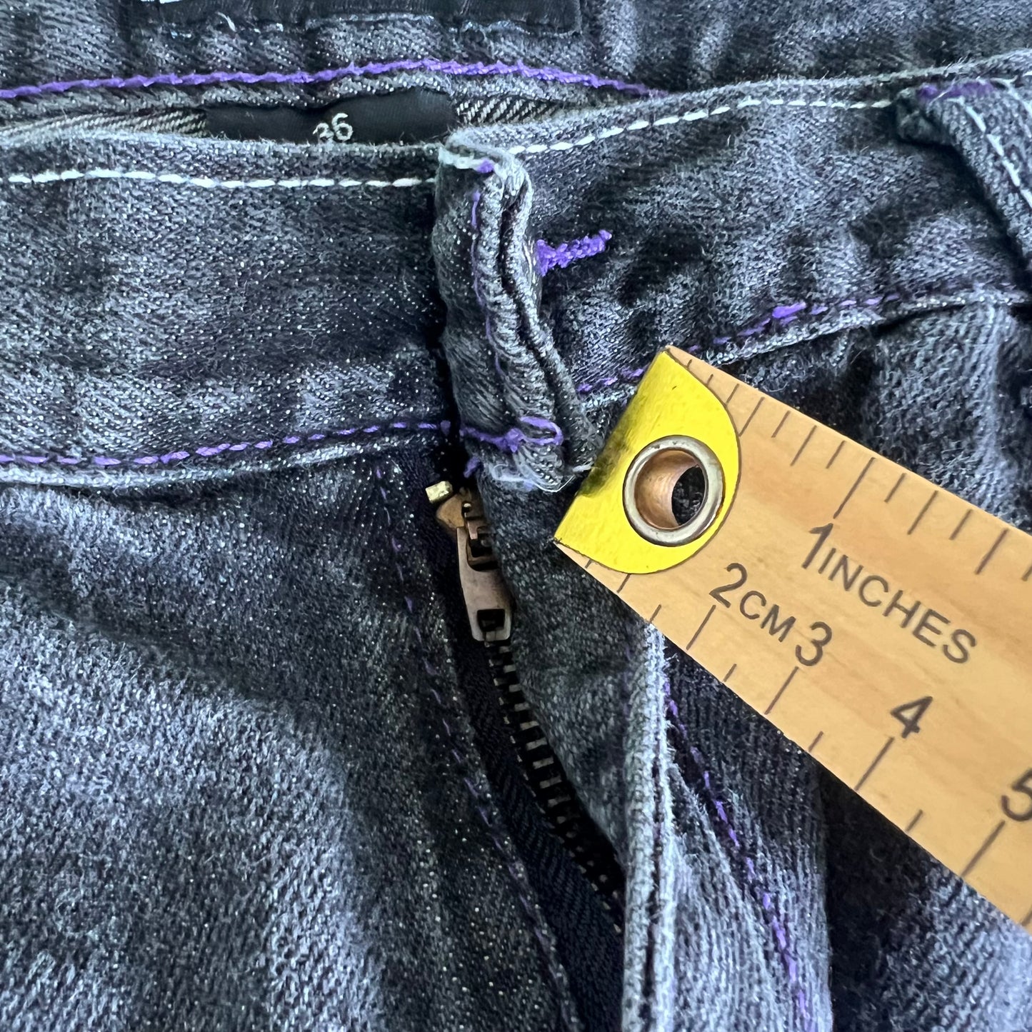 Y2K Baggy Straight Black Purple Embroidered Jeans - 35x31" 18" Openings