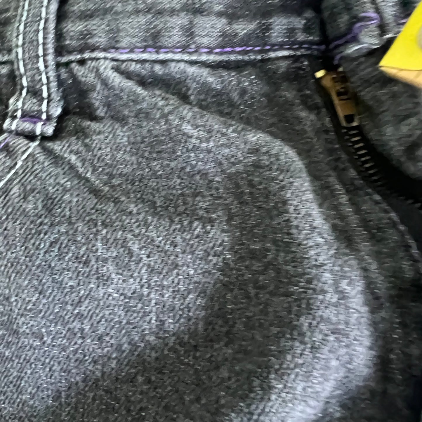 Y2K Baggy Straight Black Purple Embroidered Jeans - 35x31" 18" Openings