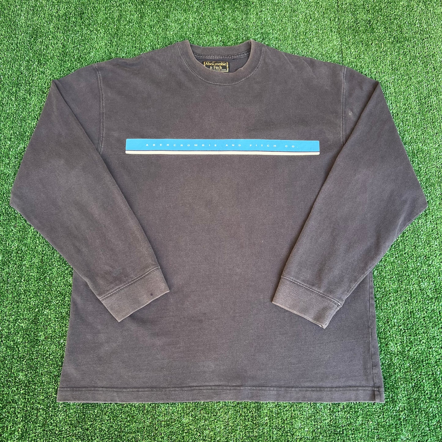 Vintage Y2K Abercrombie & Fitch AF Navy Blue Spellout Long Sleeve T-Shirt - Medium