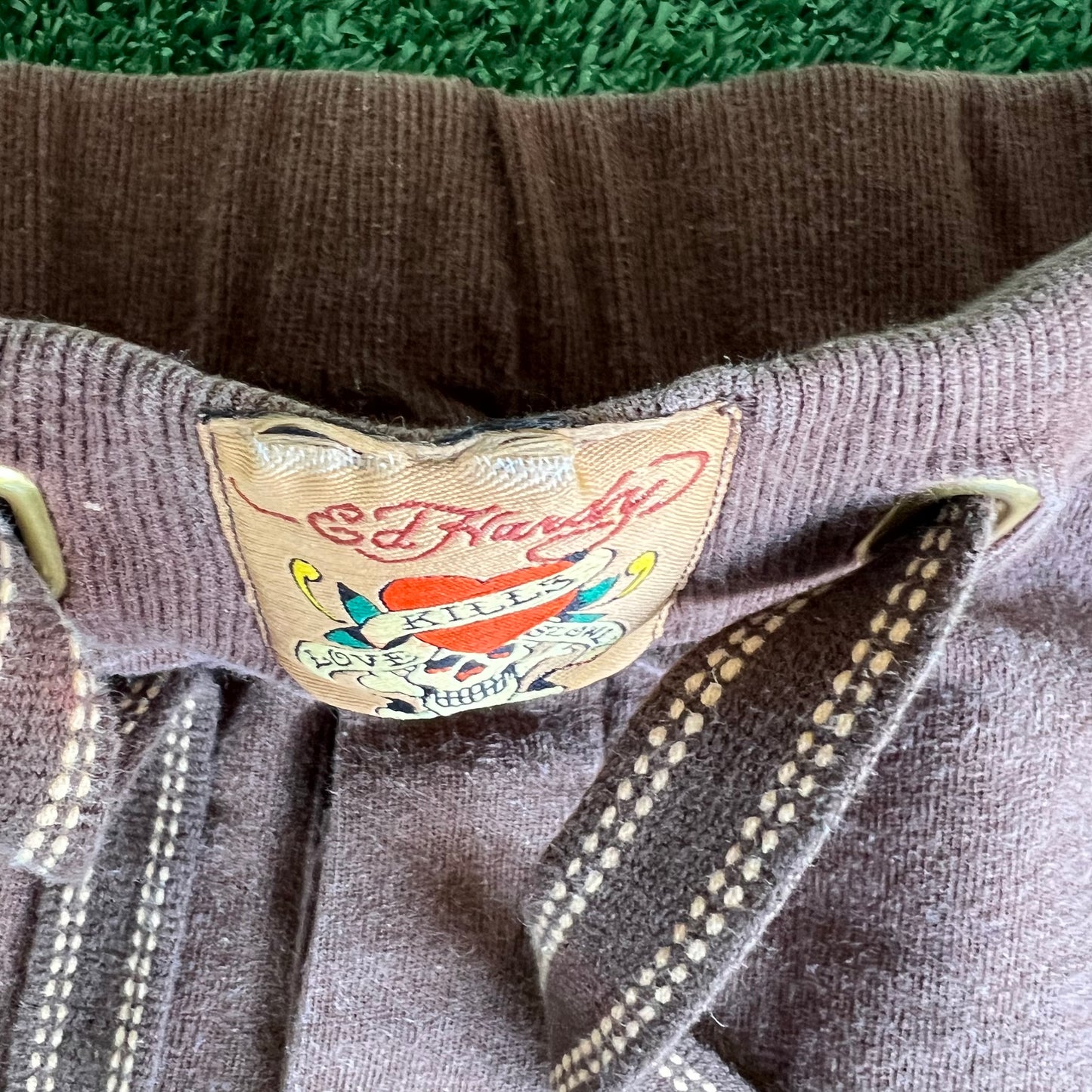 Y2K Ed Hardy Skull Faded Brown Baggy Wide-Leg Sweatpants - Large 31x28.5" 21.5" Openings