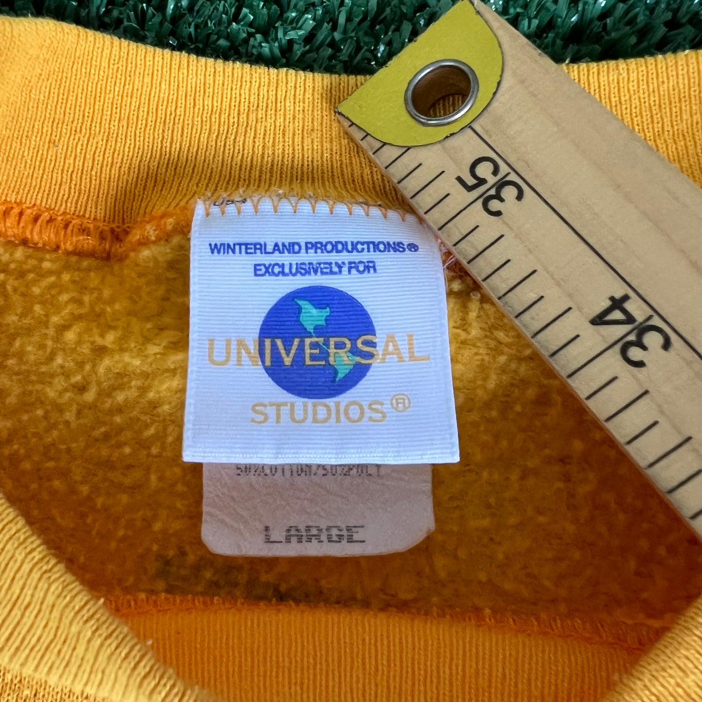 90s Universal Studios Woody Woodpecker Cartoon Face Yellow Sweatshirt - Large