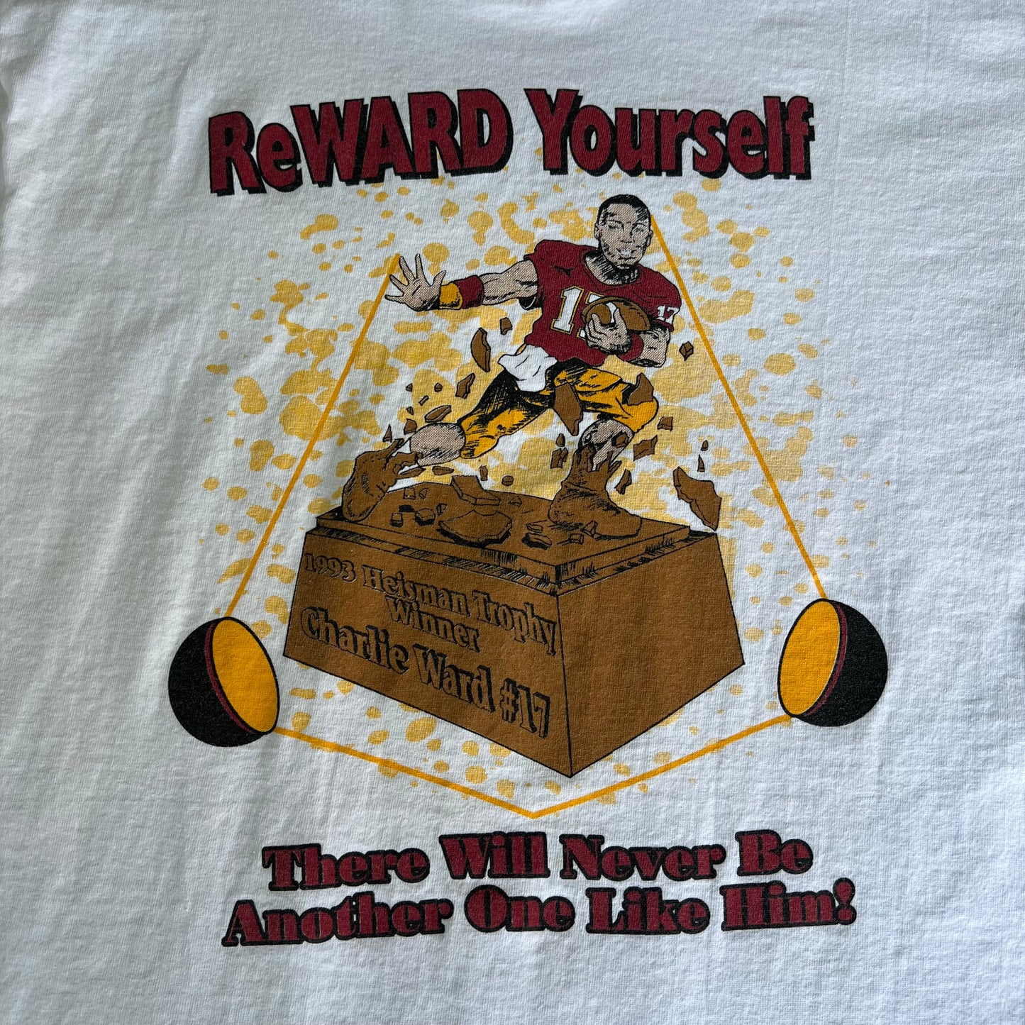 90s Charlie Ward "ReWARD Yourself" Florida State Seminoles FSU White T-Shirt - Medium