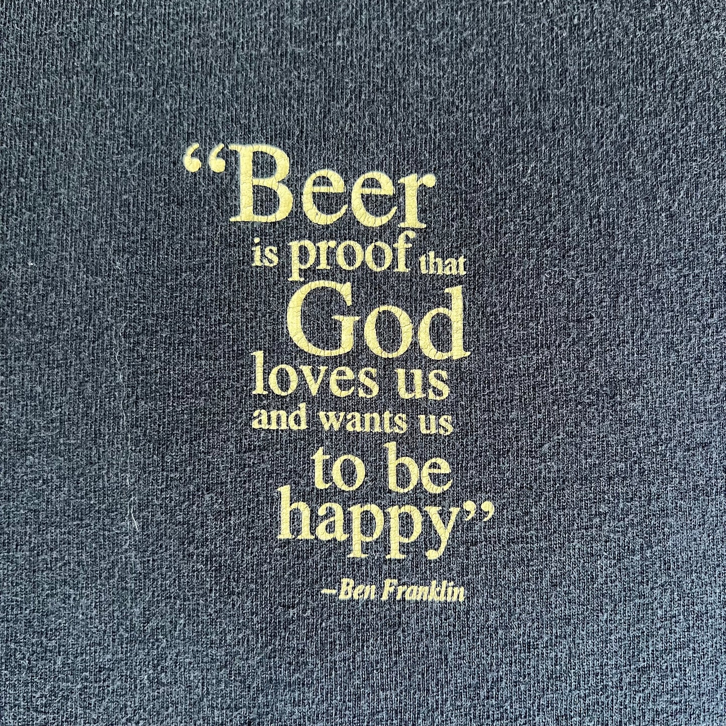 90s Y2K Kodiak Island Brewing Beer Ben God Alaska Faded Black T-Shirt - Large