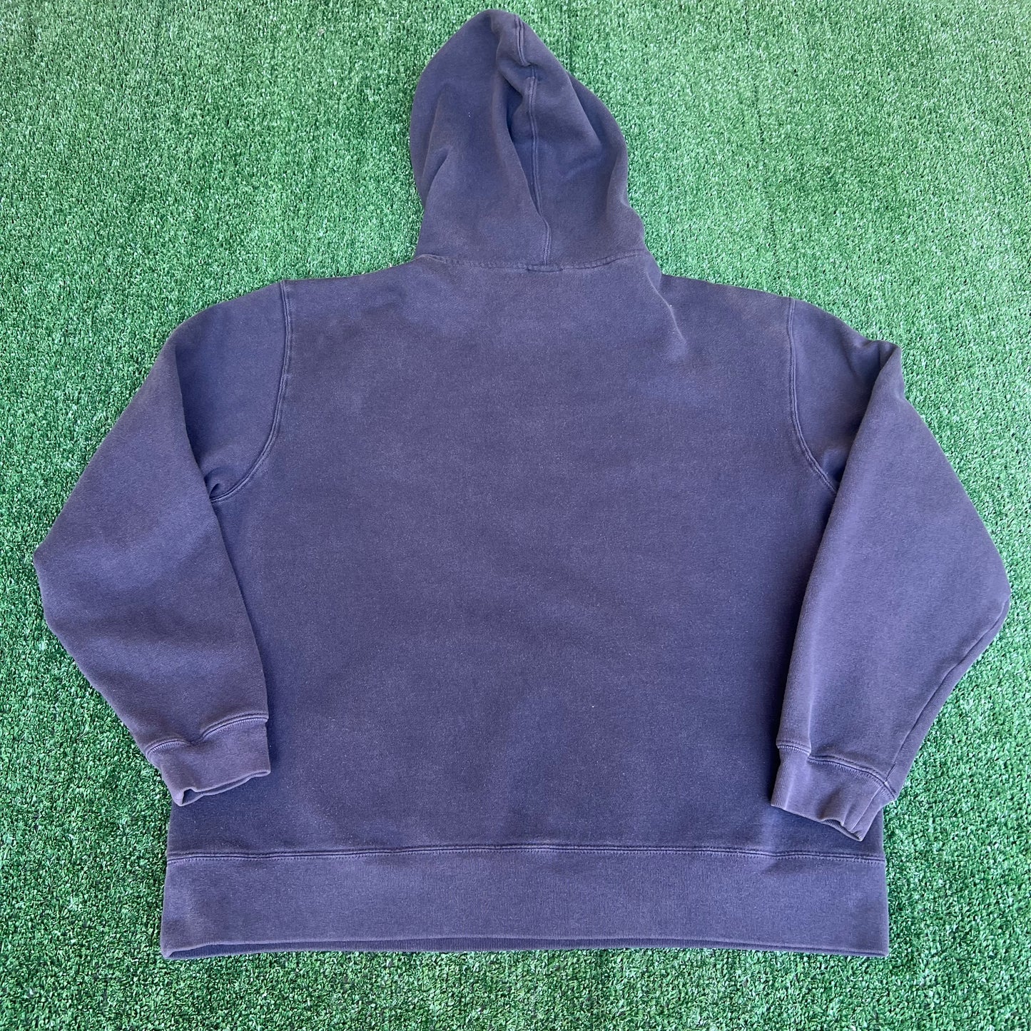 Vintage Y2K Men's Old Navy Faded Navy Blue Spellout Logo Arc Boxy Hoodie Medium