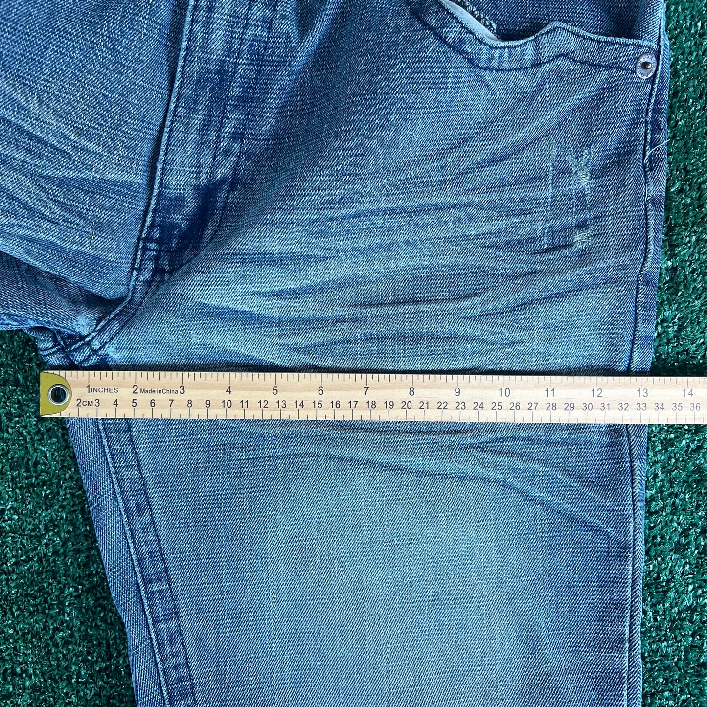 Y2K Fusai Baggy Flap Pocket Skate Blue Jeans - 35x30" 19" Open