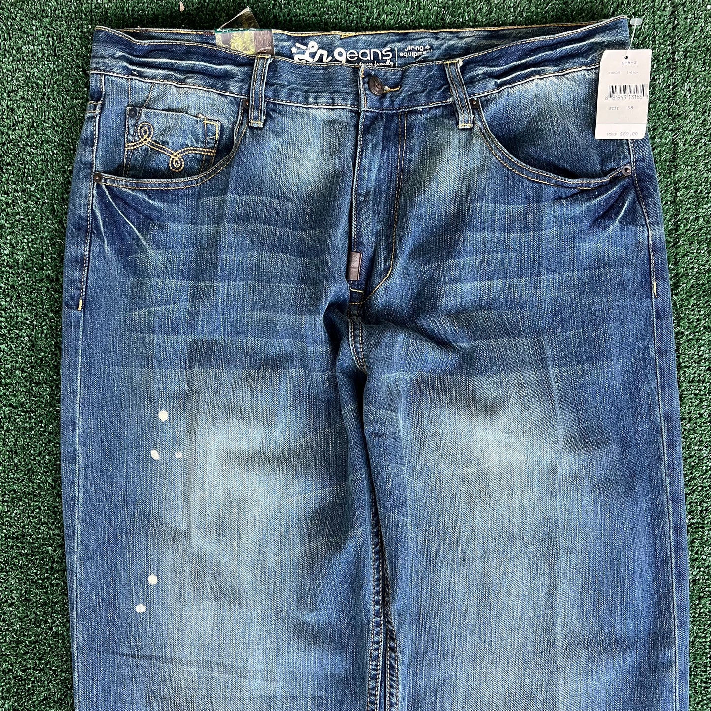 NWT Y2K LRG Baggy Flap Pocket Blue Jeans - 39x33.25" 19" Openings