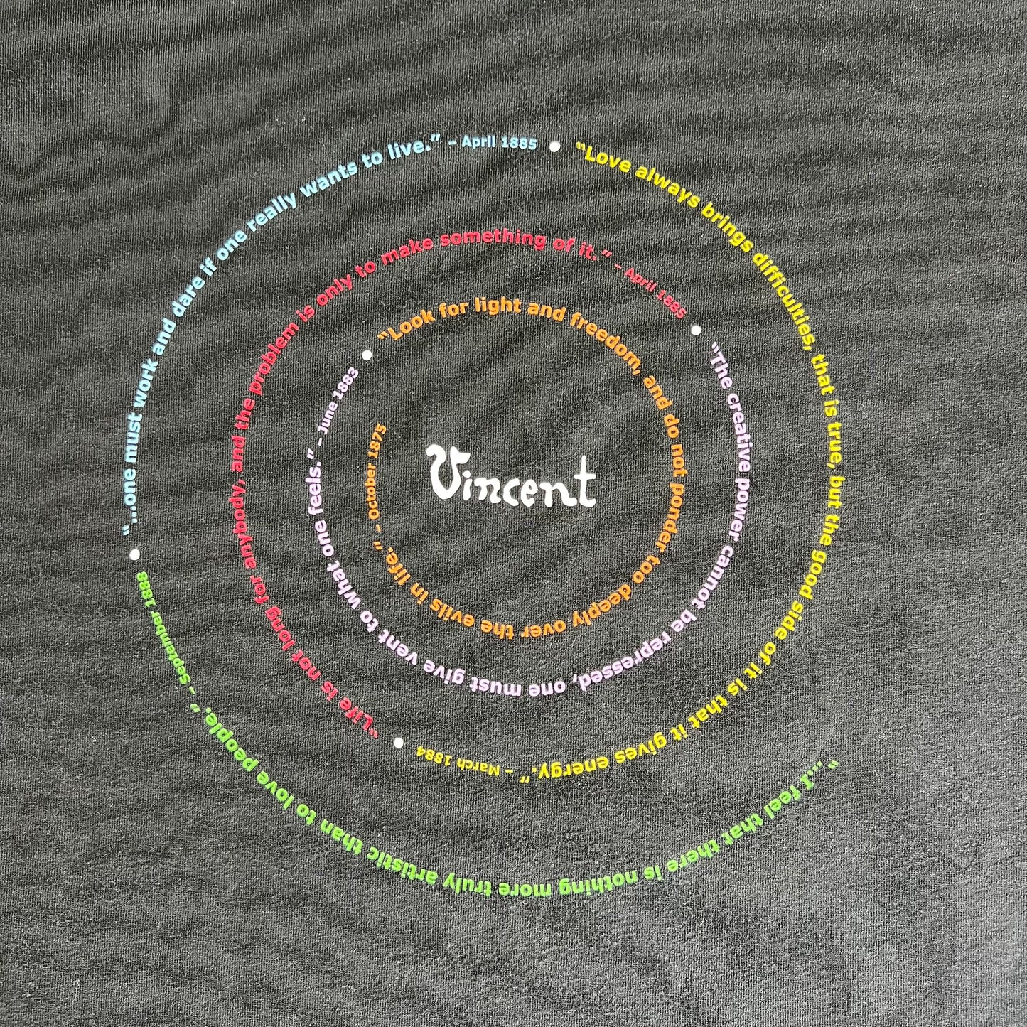 90s Philadelphia Museum of Art Vincent Van Gogh Quote Spiral Black T-Shirt - XL