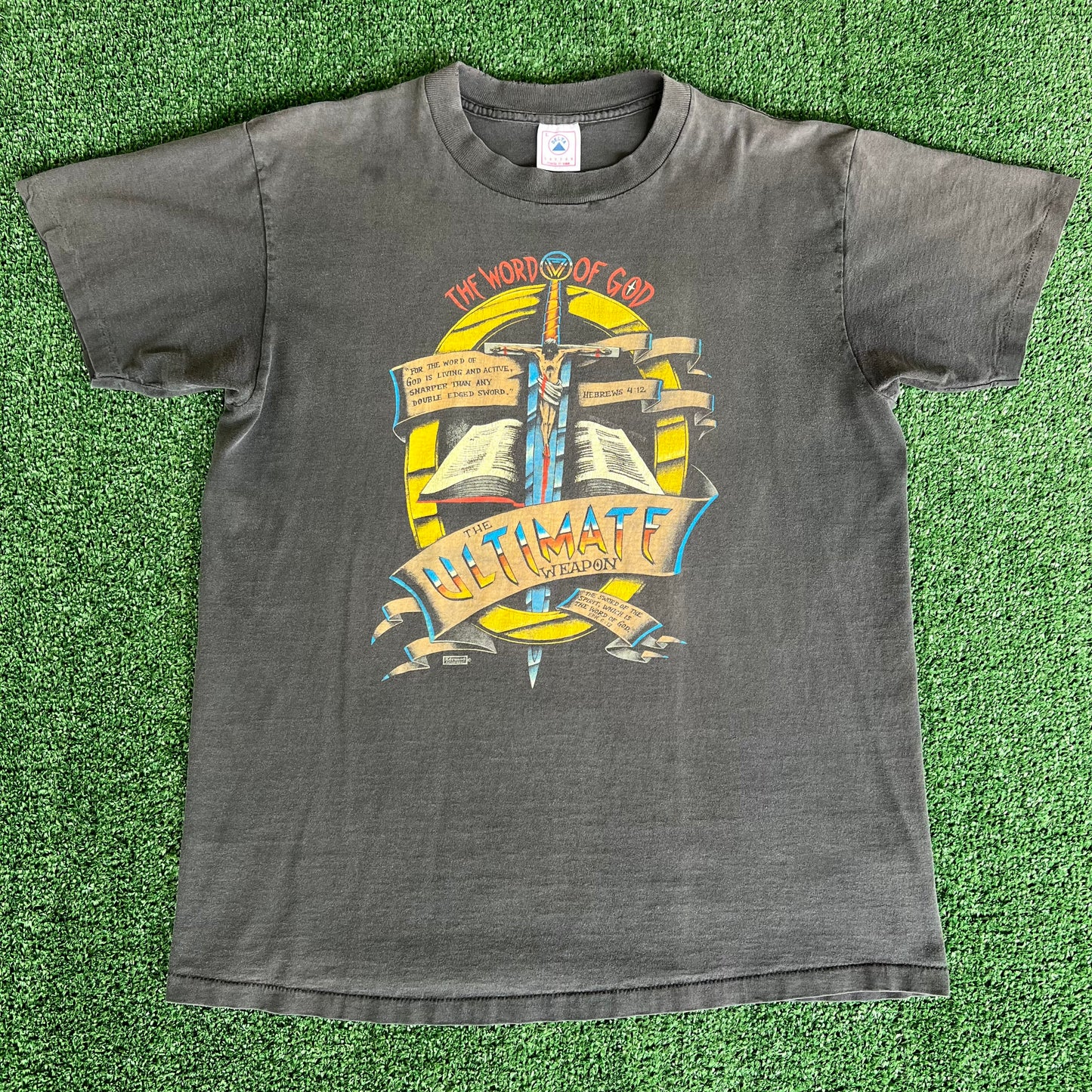 90s Jesus The Ultimate Weapon Faded Black Smokey Gray Single Stitch T-Shirt - Large