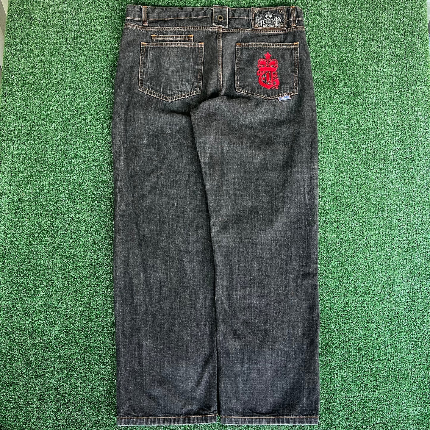 Y2K Men's Born in the Bronx Baggy Wide-Leg Black Jeans - 40x33" 20" Openings