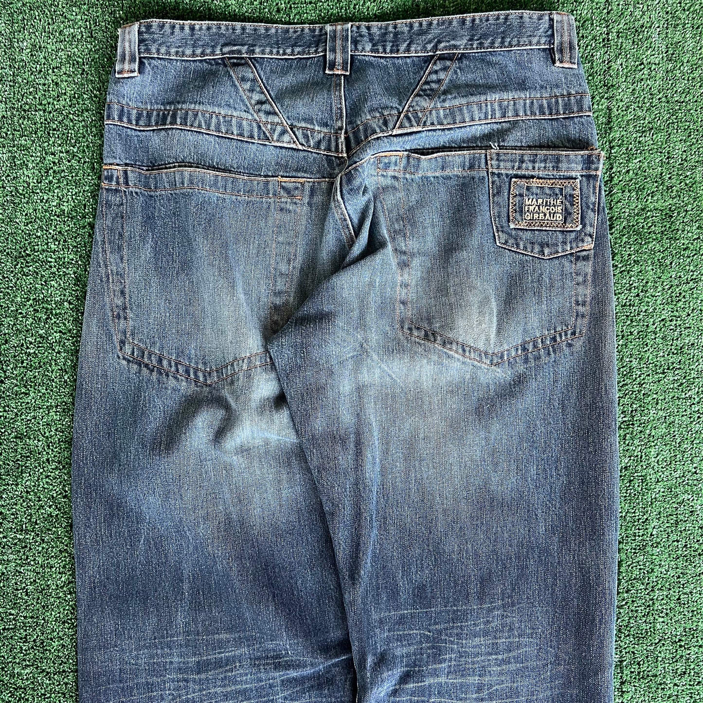 Y2K Marithe Francois Girbaud MFG Distressed Baggy Wide-Leg Blue Jeans - 41x33.5" 21" Openings