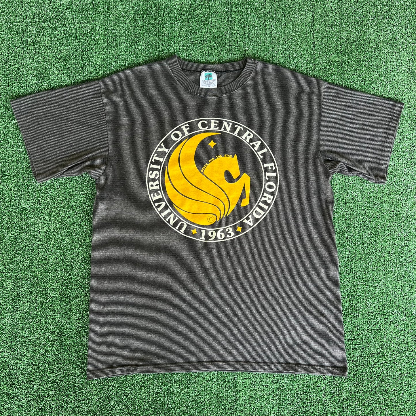 90s University of Cental Florida UCF Knights Black Gray Striped T-Shirt - XL