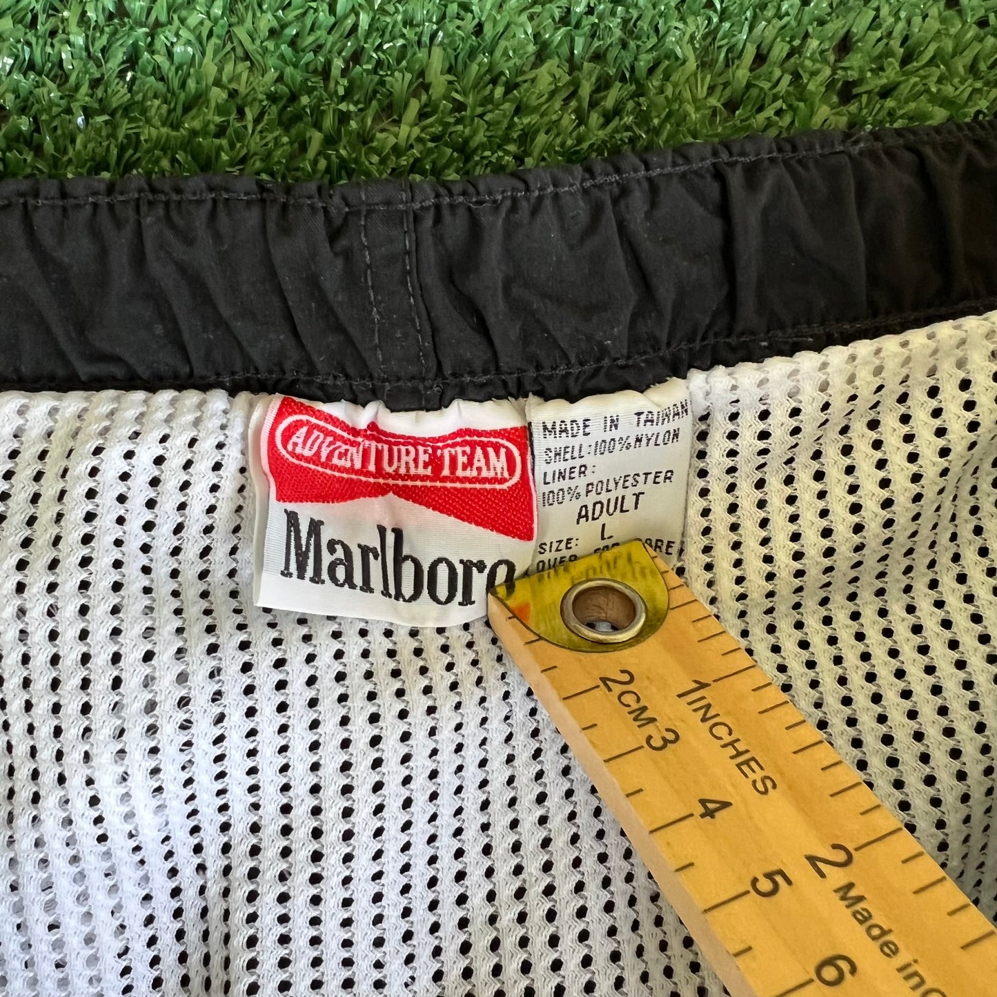 90s Marlboro Adventure Team Board Shorts Black Lined Swim Trunks - Large