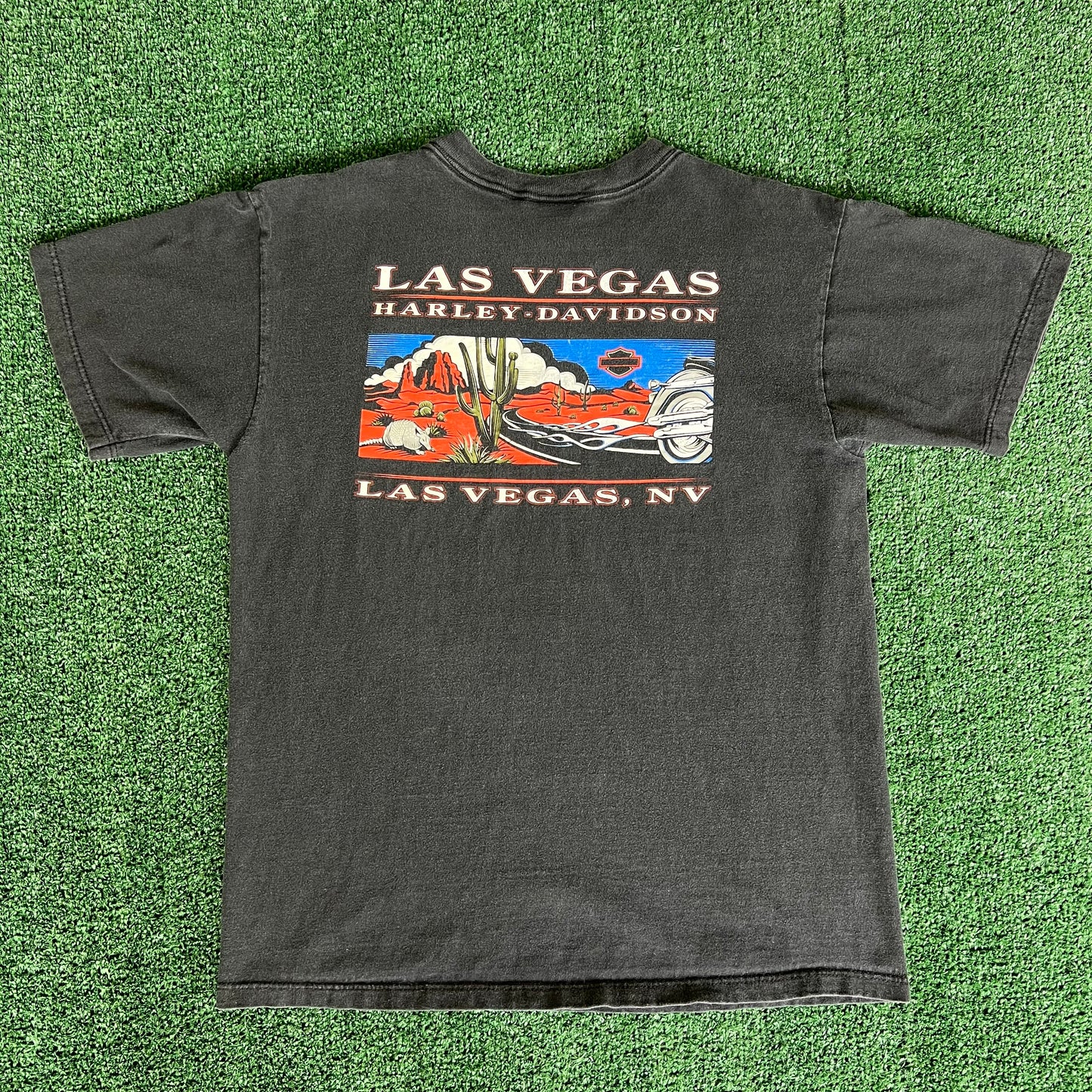 Y2K Harley-Davidson Las Vegas Faded Black T-Shirt - Medium