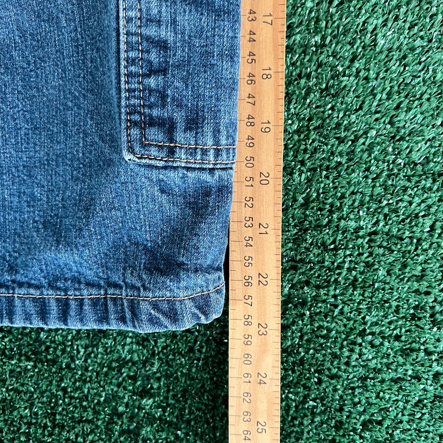 Y2K Tommy Hilfiger Flag Baggy Carpenter Cargo Blue Jean Shorts - 35x12"