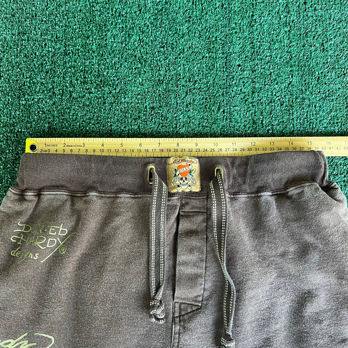Y2K Ed Hardy Skull Faded Brown Baggy Wide-Leg Sweatpants - Large 31x28.5" 21.5" Openings