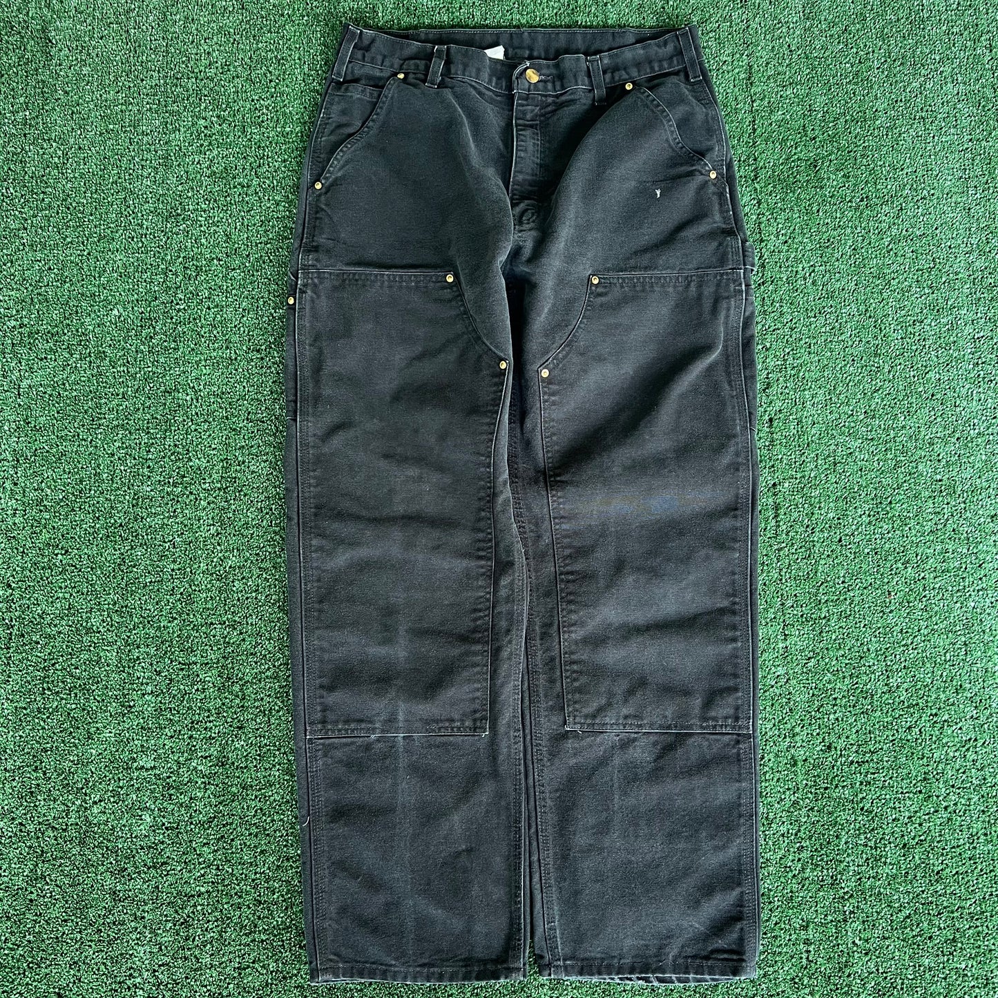 Y2K Carhartt Double Knee Carpenter Faded Black Pants - 33x29.5"