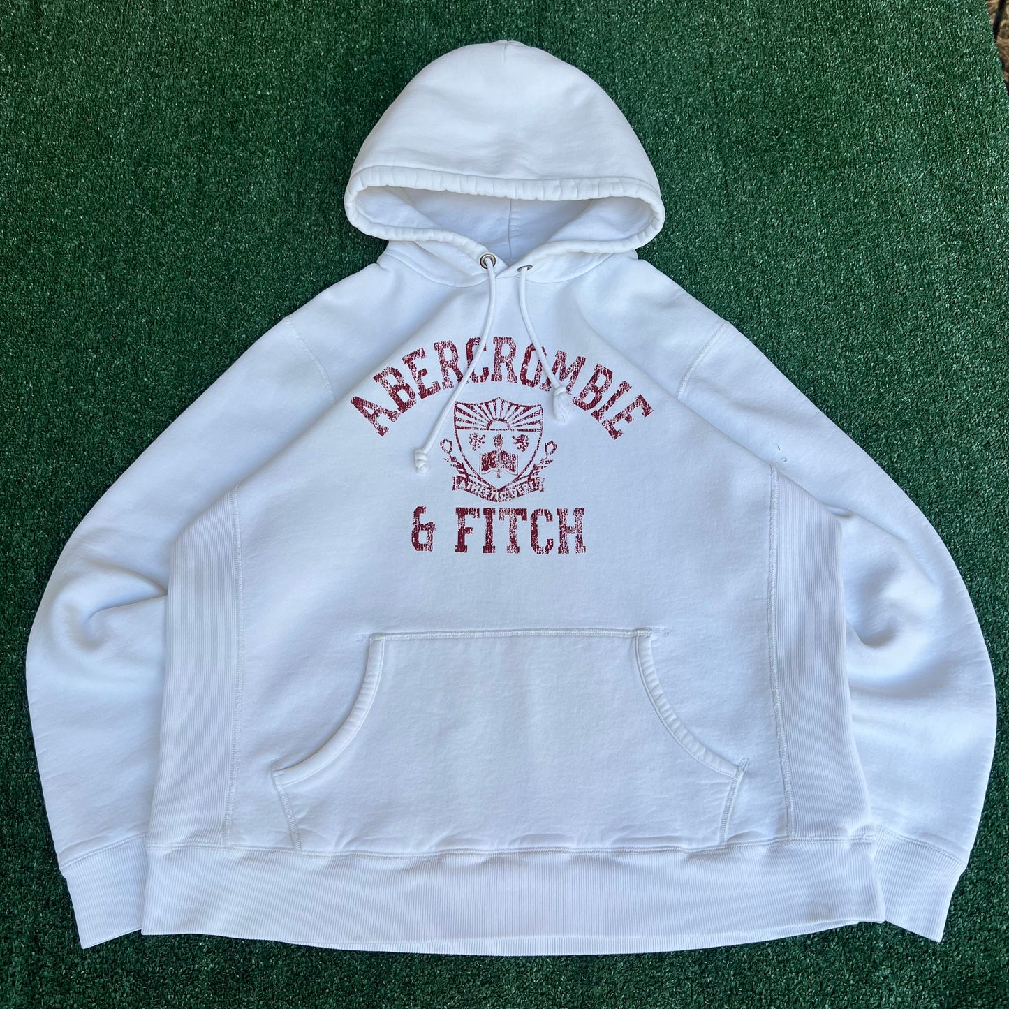 Vintage Y2K Mens Ambercrombie & Fitch White College Spellout Reverse Weave Hoodie - XL