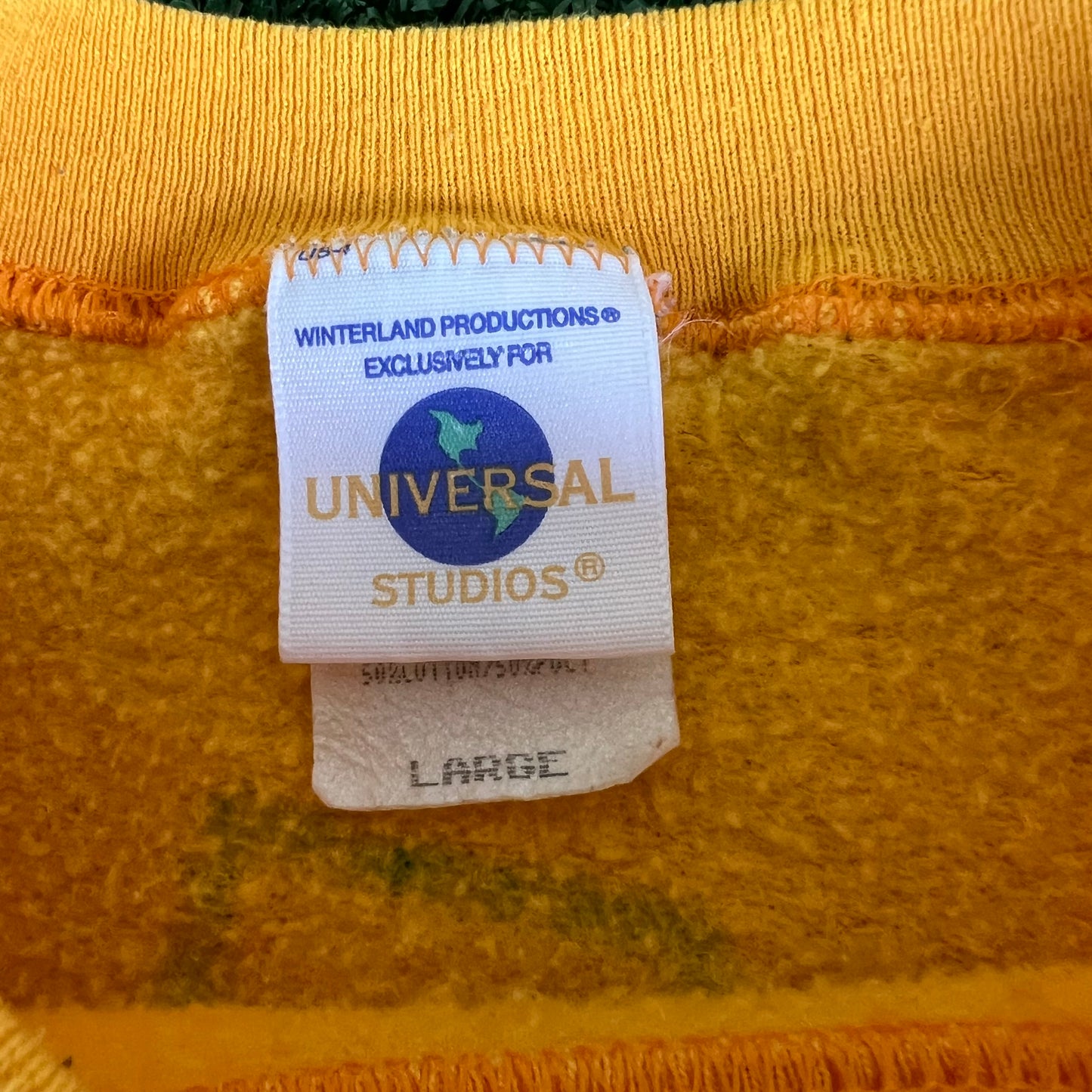90s Universal Studios Woody Woodpecker Cartoon Face Yellow Sweatshirt - Large