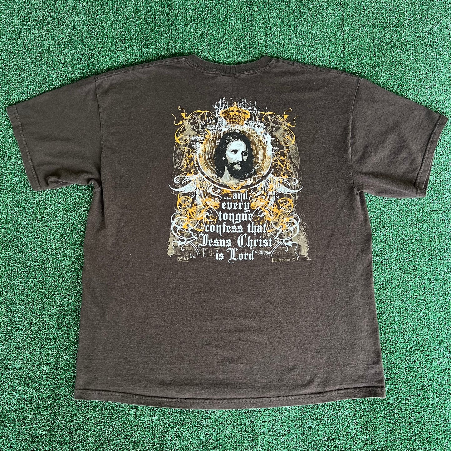 Y2K Jesus Tribal Every Knee Shall Bow Brown T-Shirt - XL