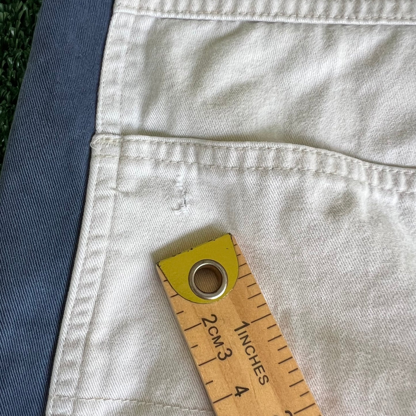 Y2K Wu Wear Distressed Baggy Light Khaki Faded Navy Striped Pants - 31x30.5" 20" Openings
