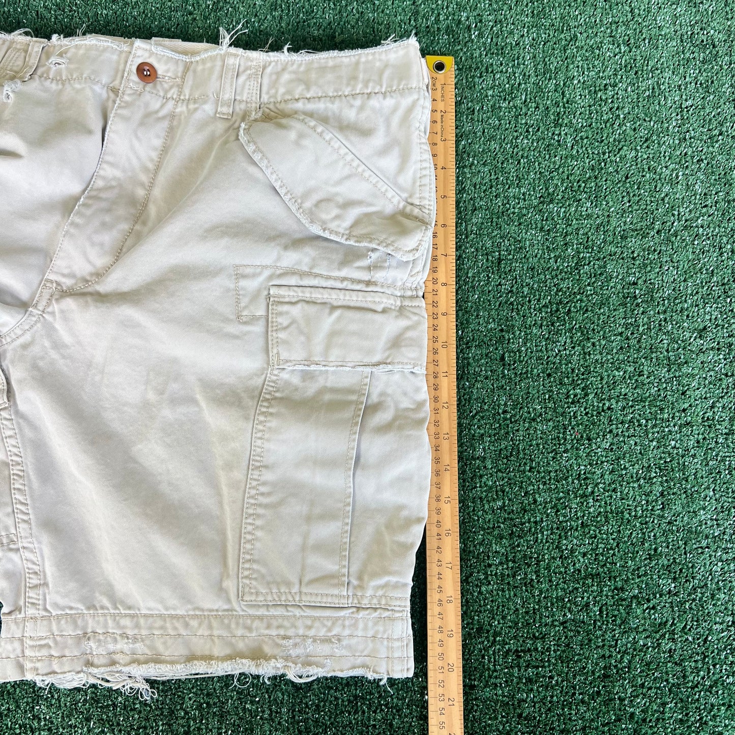 Y2K Polo Ralph Lauren Light Khaki Type 1 Paratrooper Distressed Canvas Shorts - 38x10"