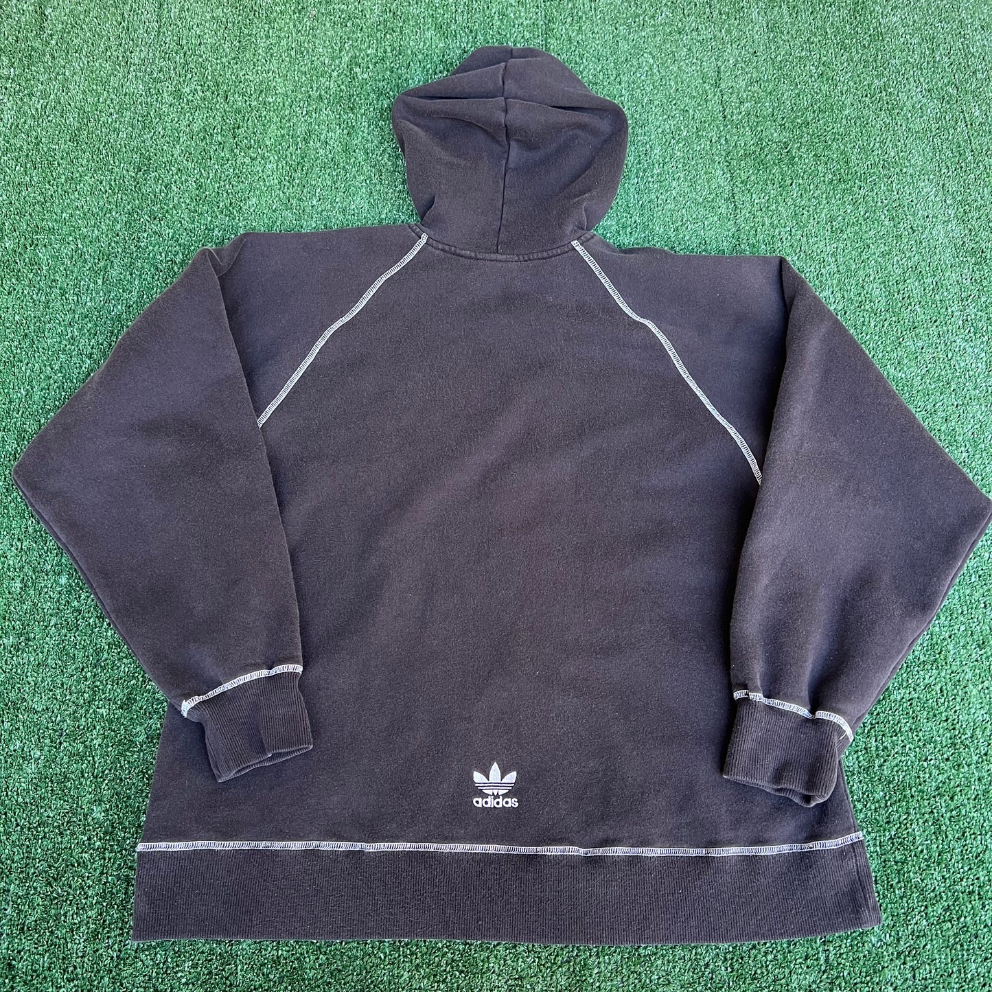 Vintage 90s Y2K Men's Adidas Black Trefoil Logo Boxy Heavyweight Hoodie - Medium