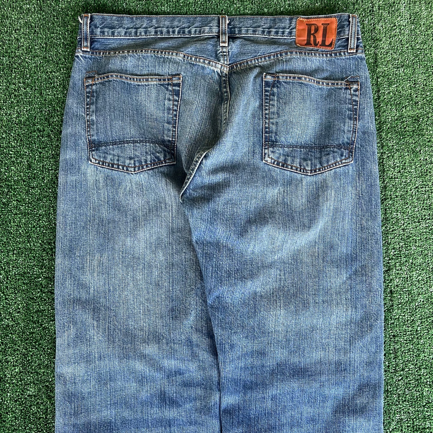 Y2K Ralph Lauren Ashmore Baggy Straight Blue Jeans - 38x30.5" 19" Openings