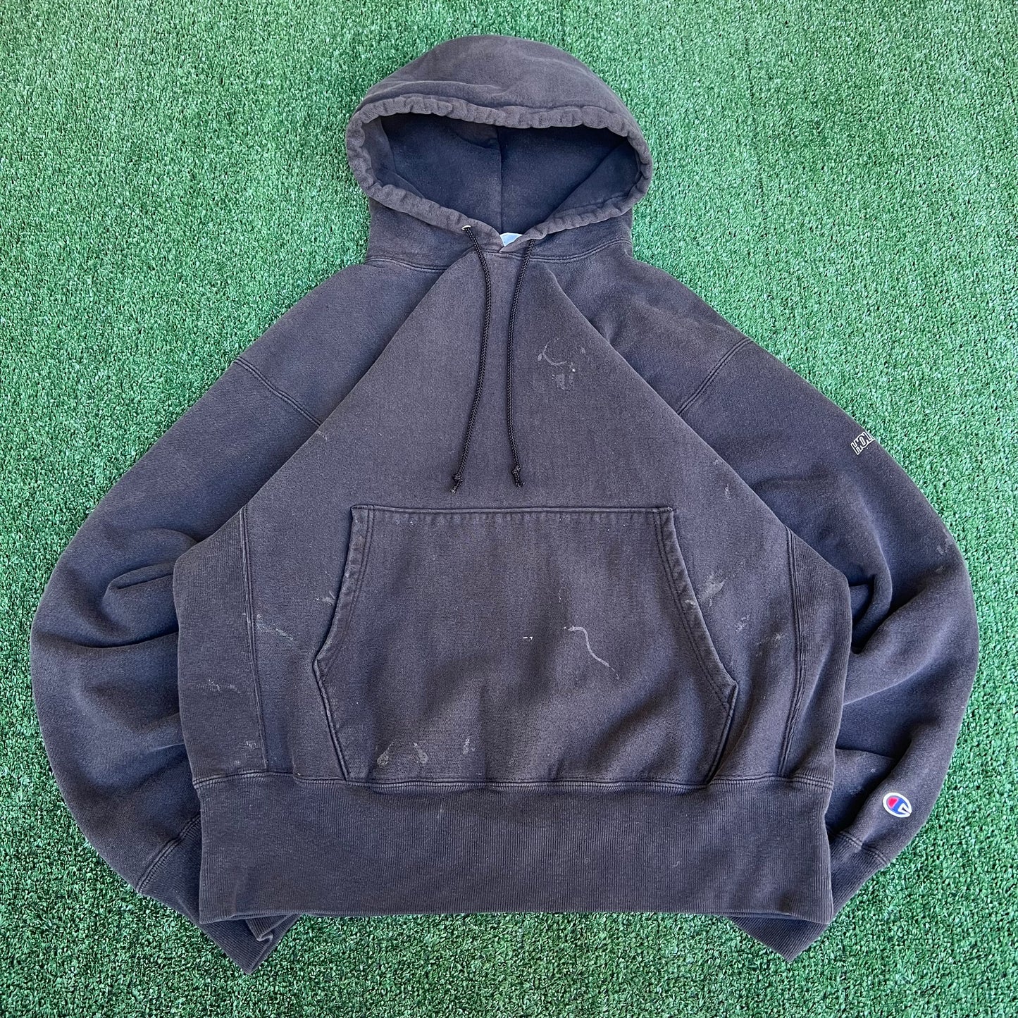Vintage Y2K 2000 Champion Reverse Weave Faded Black Hollow Man Movie Promo Hoodie - Large
