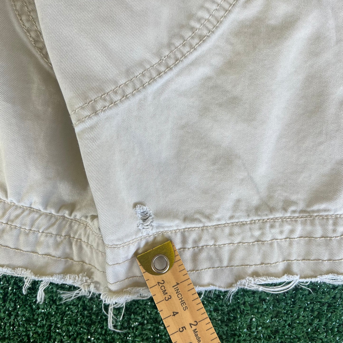 Y2K Polo Ralph Lauren Light Khaki Type 1 Paratrooper Distressed Canvas Shorts - 38x10"