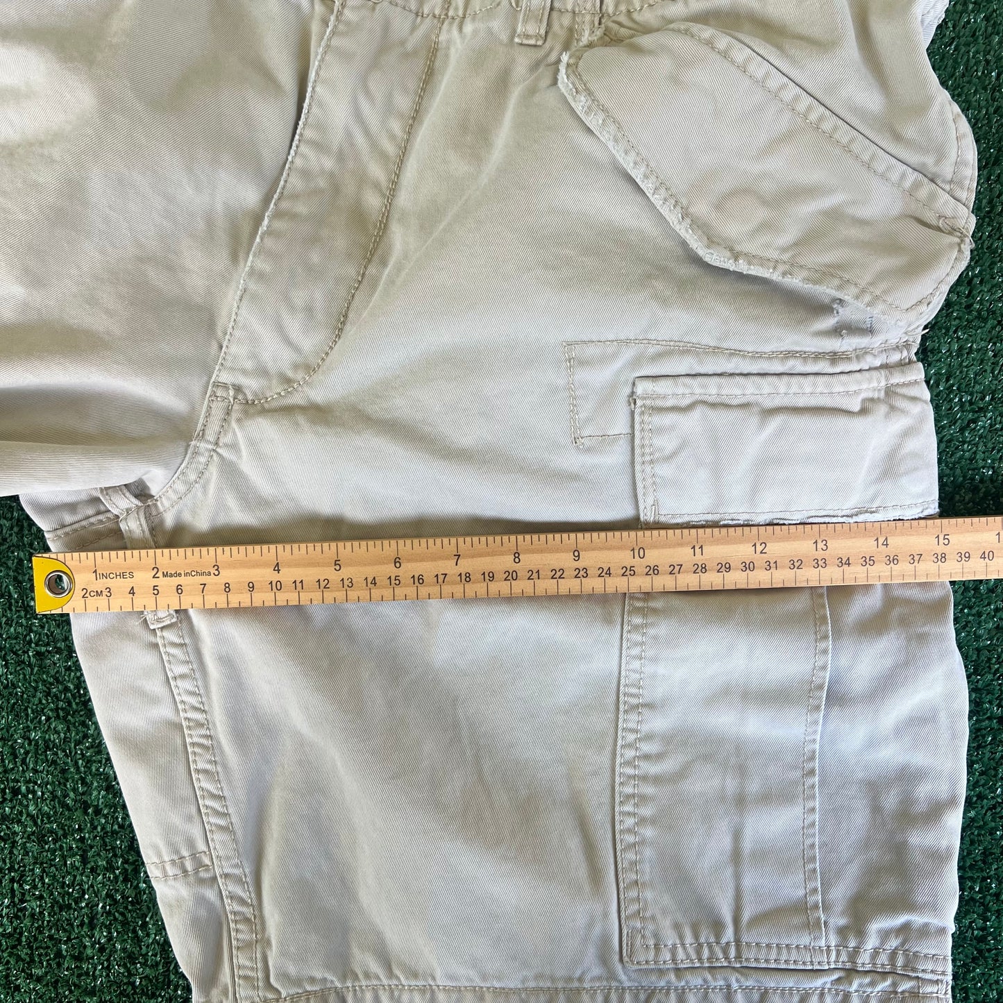Y2K Polo Ralph Lauren Light Khaki Type 1 Paratrooper Distressed Canvas Shorts - 38x10"