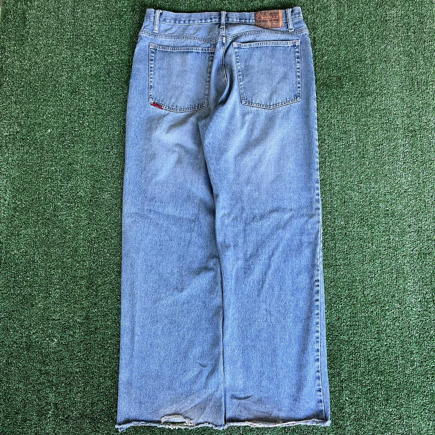 90s Cavaricci Baggy Wide-Leg Distressed Blue Jeans - 35x31" 21.5" Openings