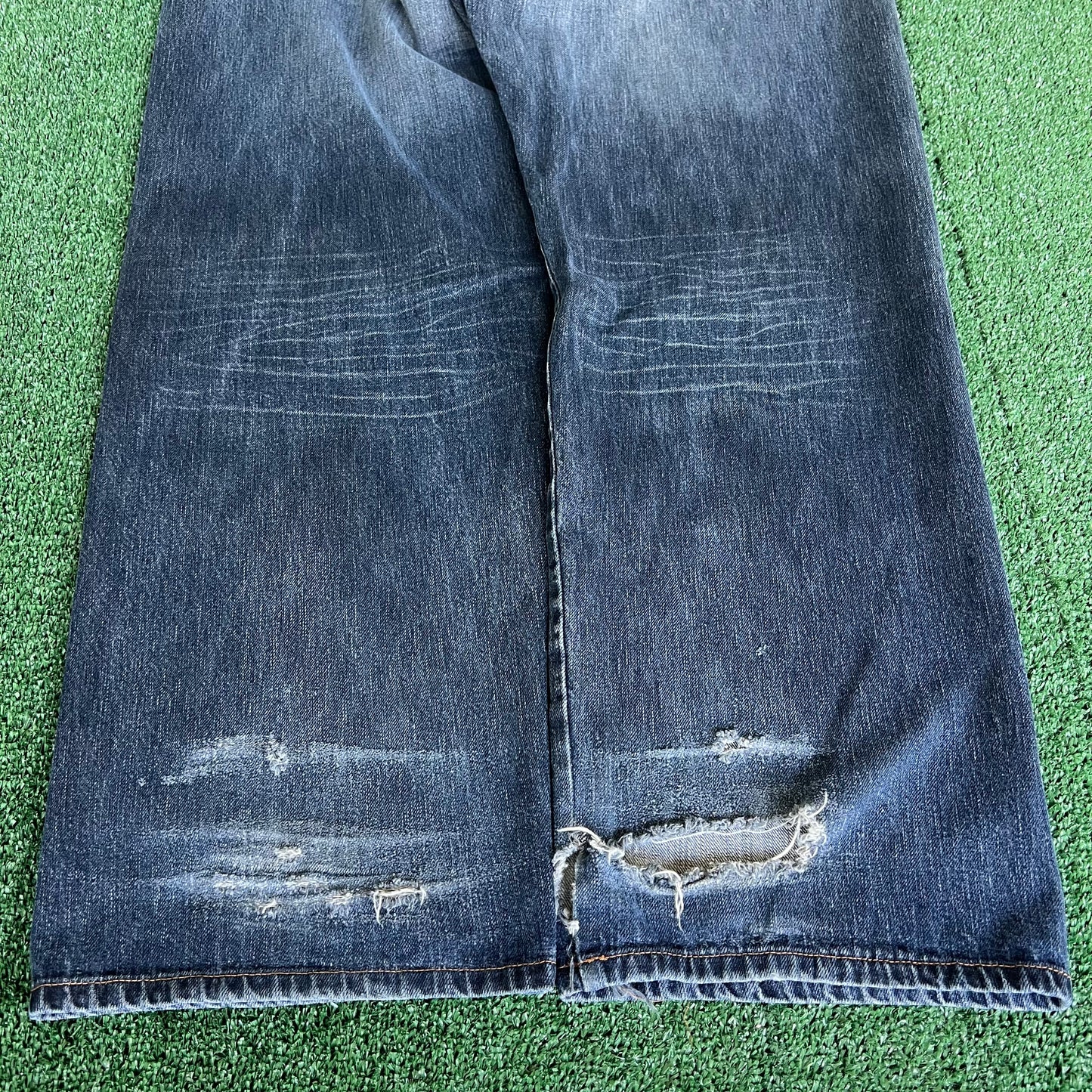 Y2K Marithe Francois Girbaud MFG Distressed Baggy Wide-Leg Blue Jeans - 41x33.5" 21" Openings