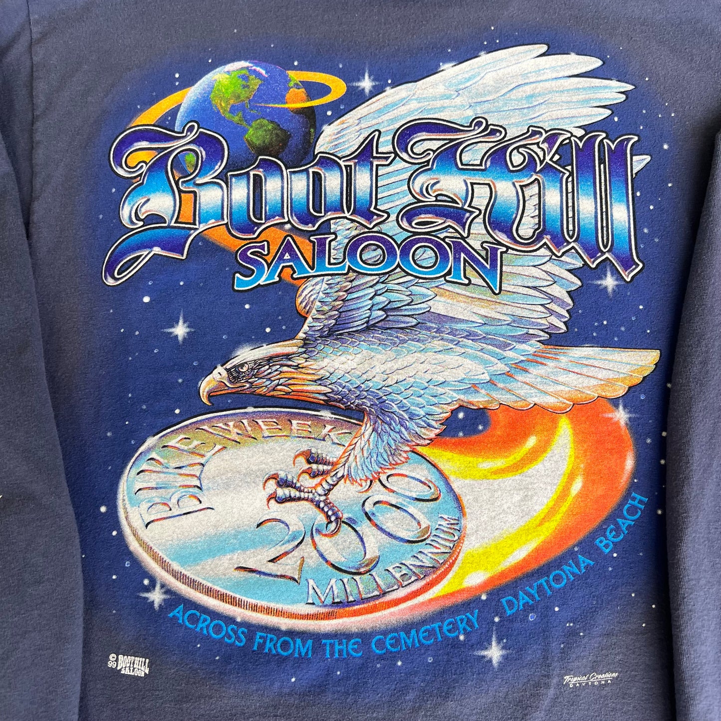 2000 Boot Hill Saloon Blue Cropped Pocket Long Sleeve Shirt - Medium