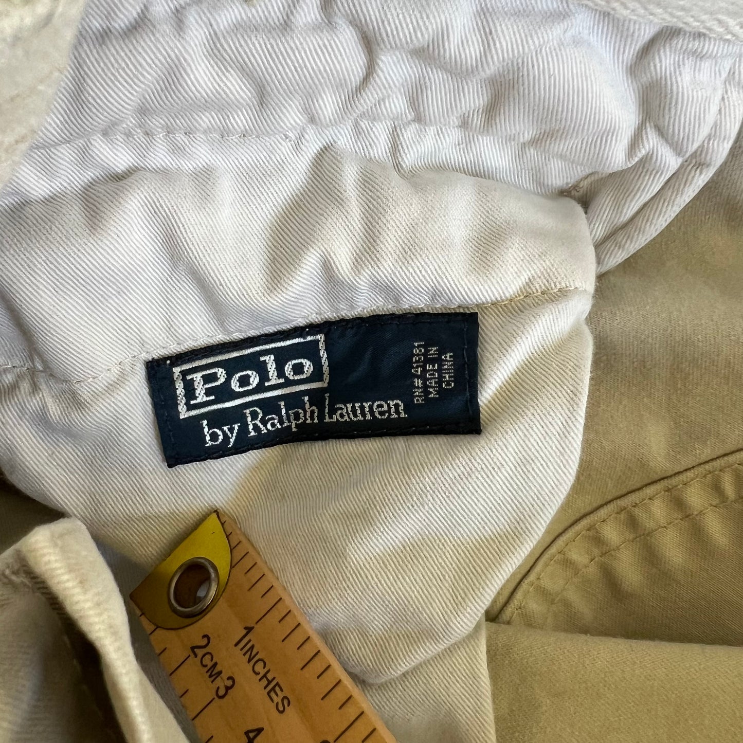 Y2K Polo Ralph Lauren Light Khaki Type 1 Paratrooper Distressed Canvas Shorts - 38x10"