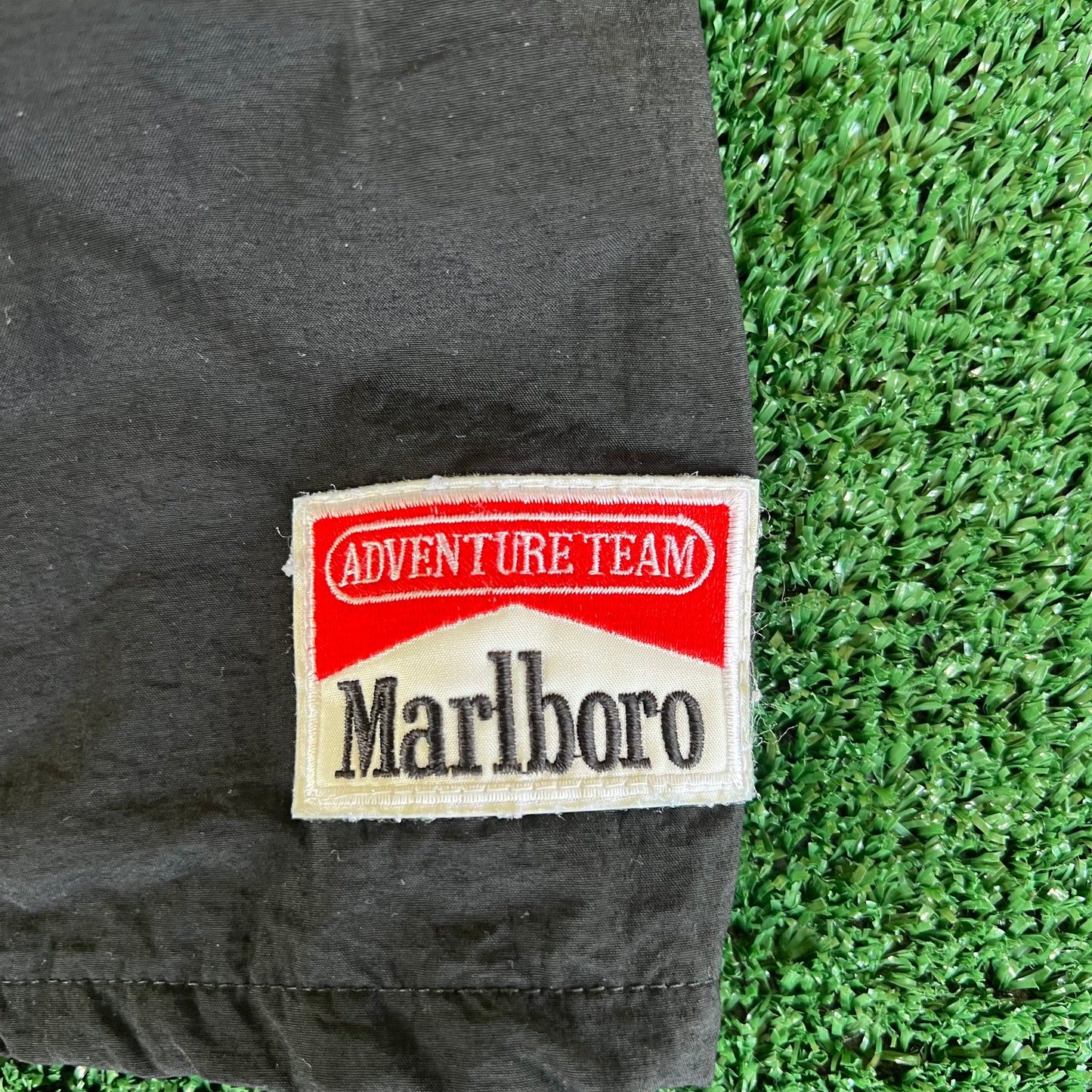 90s Marlboro Adventure Team Board Shorts Black Lined Swim Trunks - Large