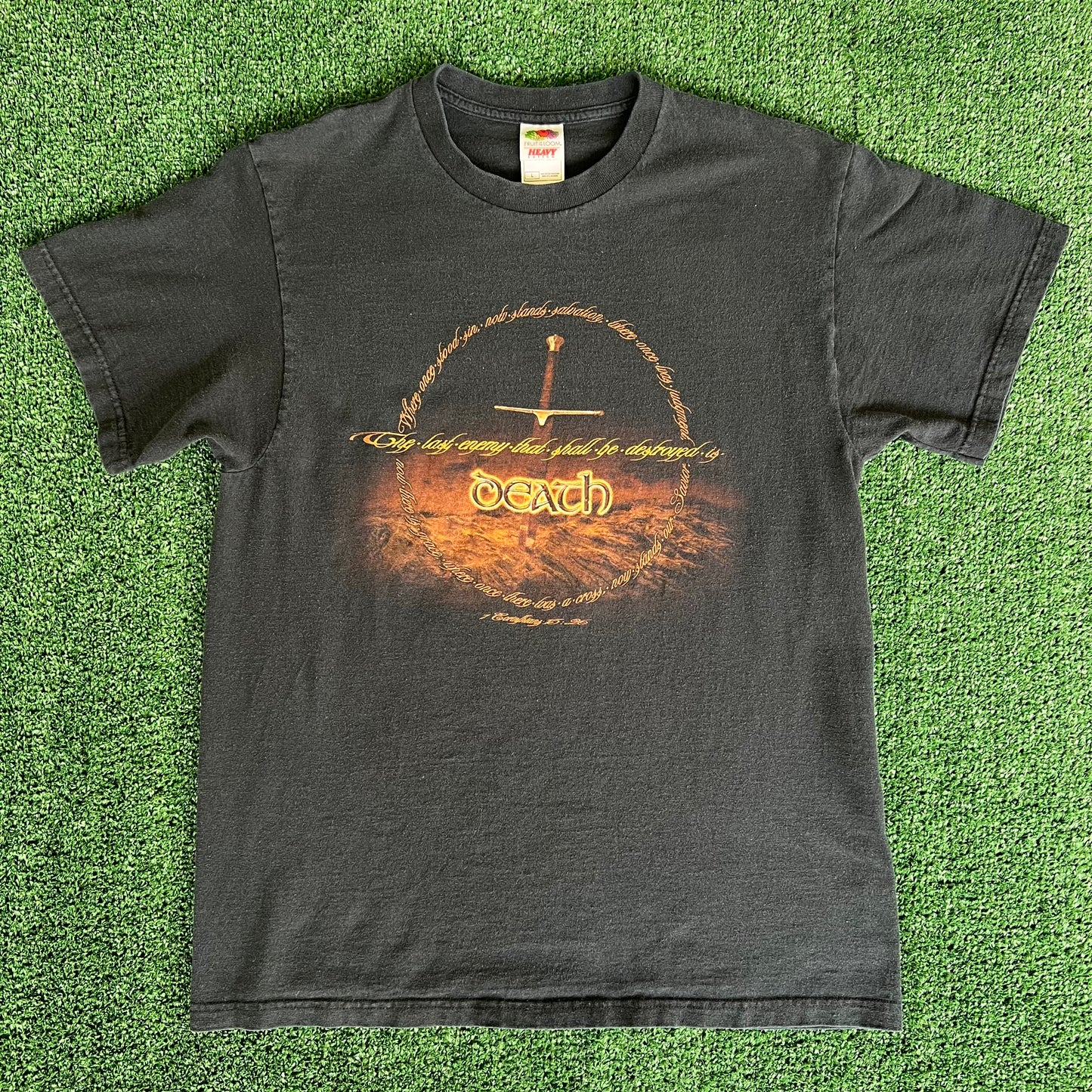 Y2K The Lord Of Rings Movie Jesus Parody T-Shirt Faded Black - Medium