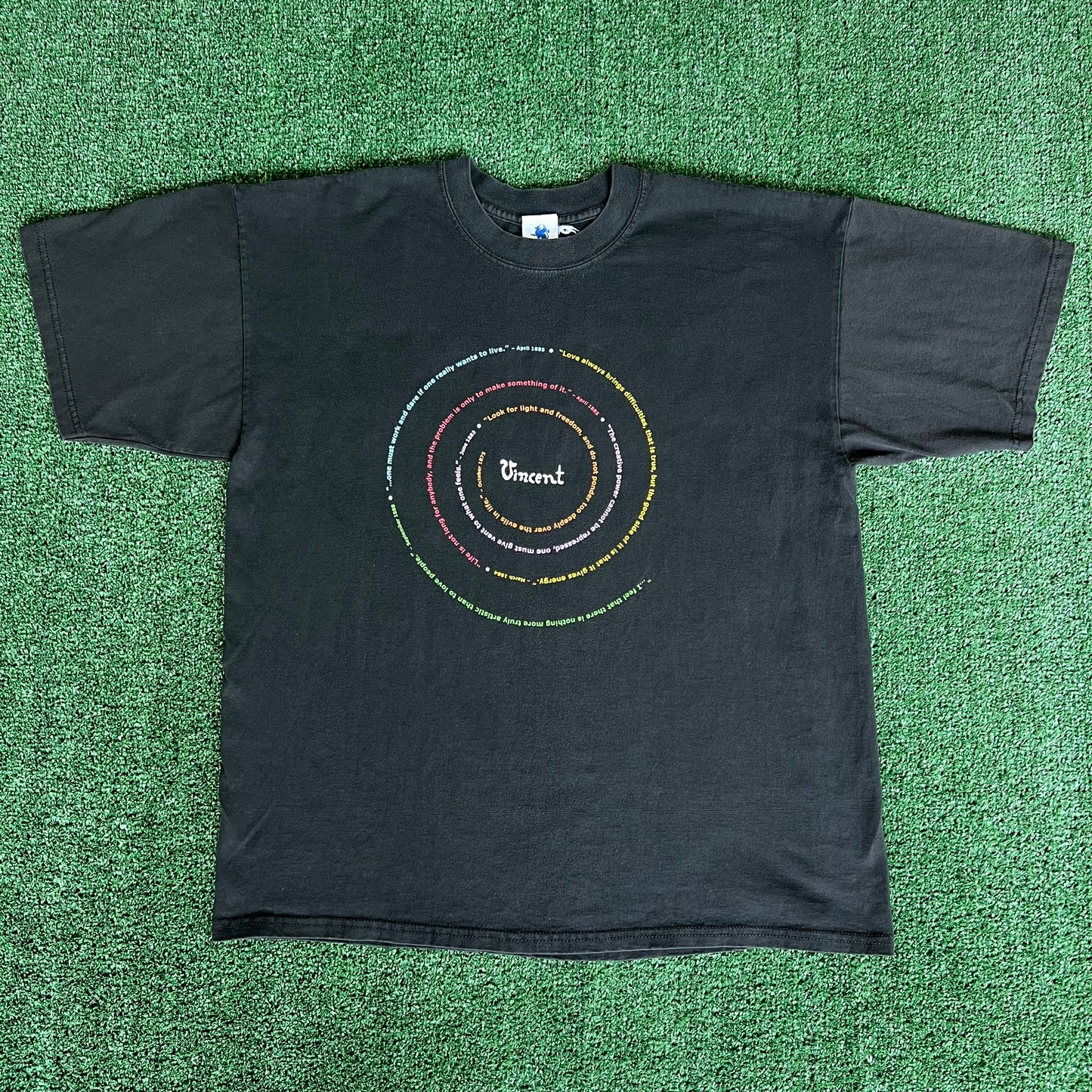 90s Philadelphia Museum of Art Vincent Van Gogh Quote Spiral Black T-Shirt - XL