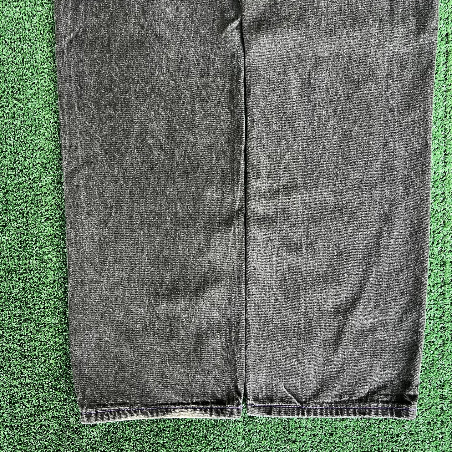 Y2K Baggy Straight Black Purple Embroidered Jeans - 35x31" 18" Openings