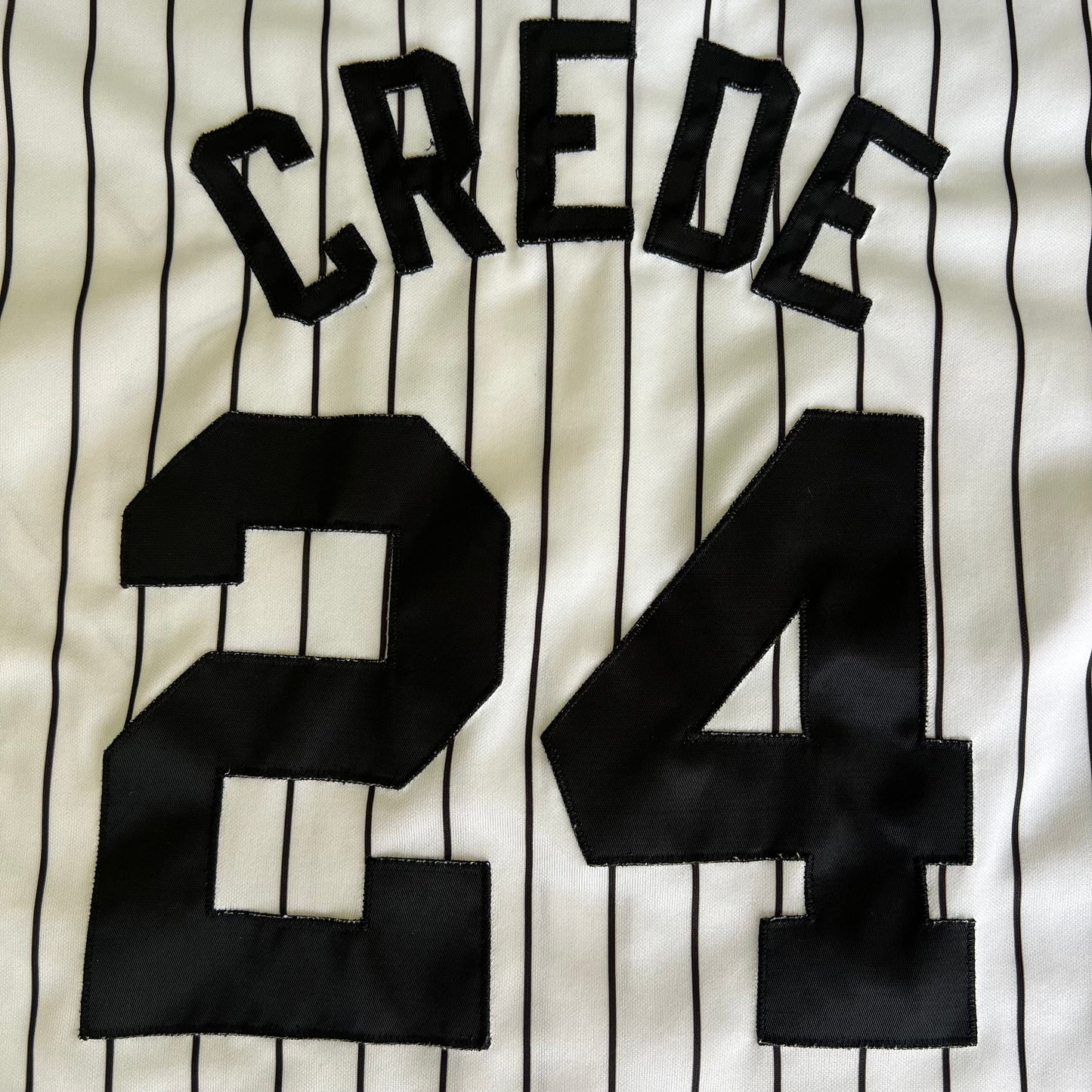 Y2K Majestic MLB Chicago White Sox Joe Crede #24 White Pinstripe Baseball Jersey - Medium
