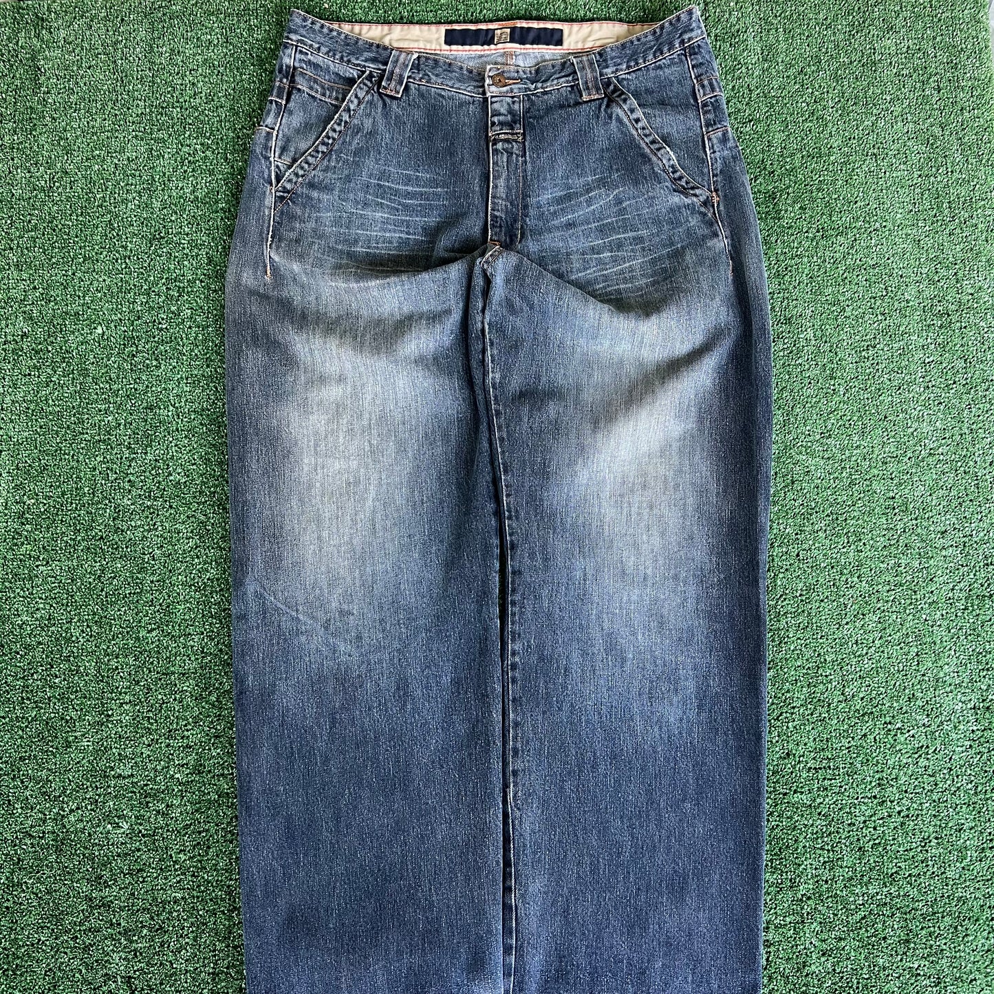 Y2K Marithe Francois Girbaud MFG Distressed Baggy Wide-Leg Blue Jeans - 41x33.5" 21" Openings
