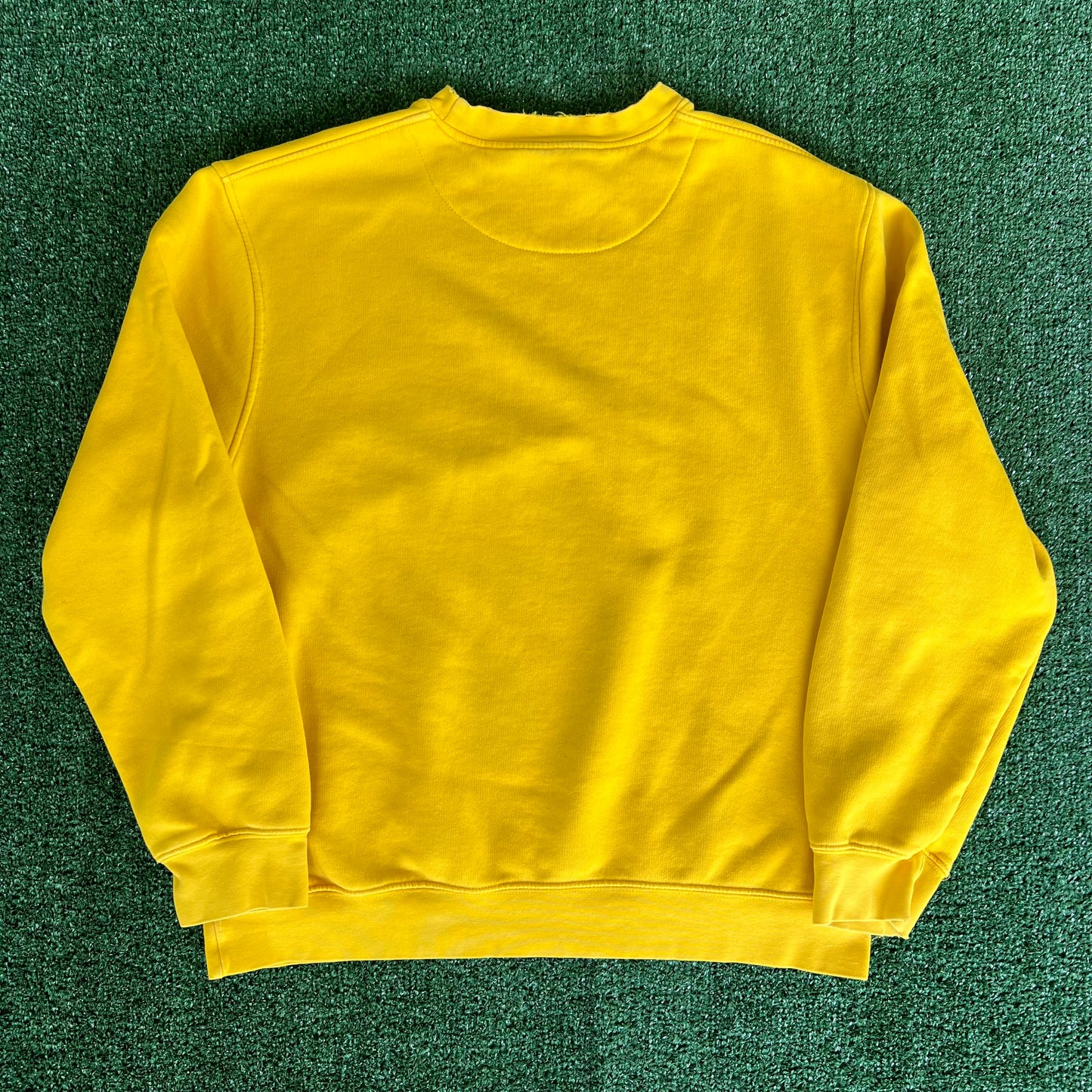 Y2K Nike Yellow Mini Swoosh Distressed Sweatshirt - XL