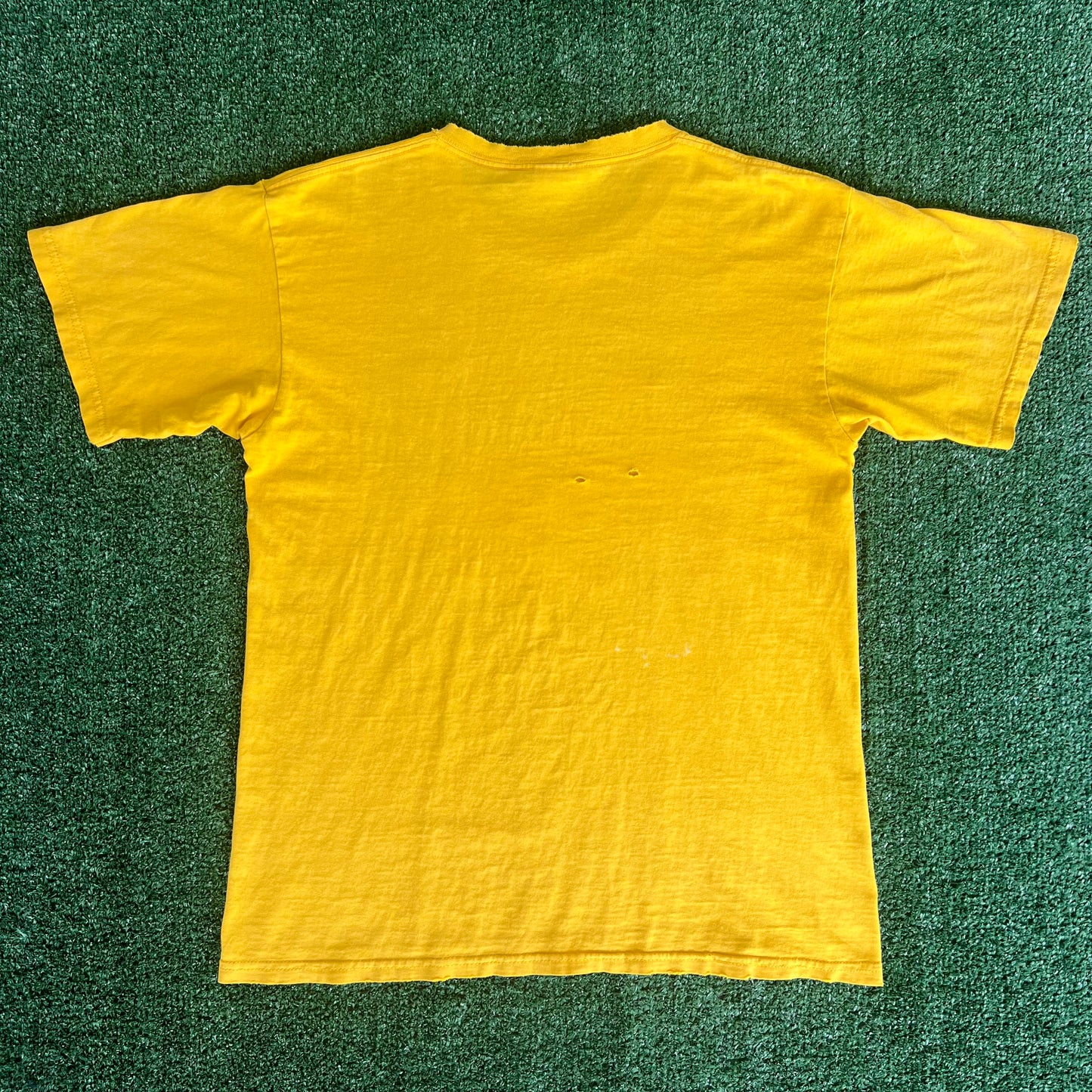 Y2K Nike Yellow Embroidered Essential Spellout Distressed T-Shirt - Medium