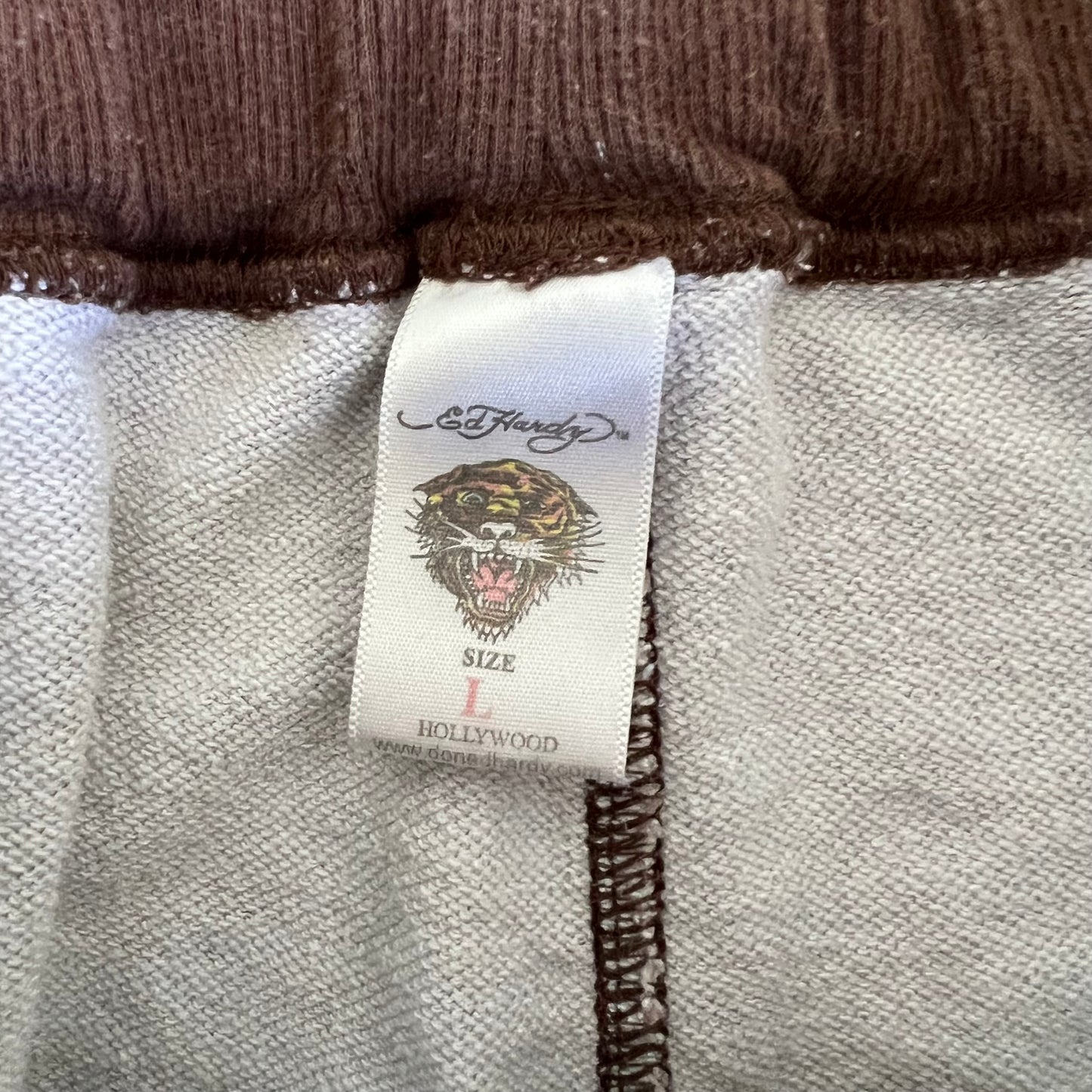 Y2K Ed Hardy Skull Faded Brown Baggy Wide-Leg Sweatpants - Large 31x28.5" 21.5" Openings
