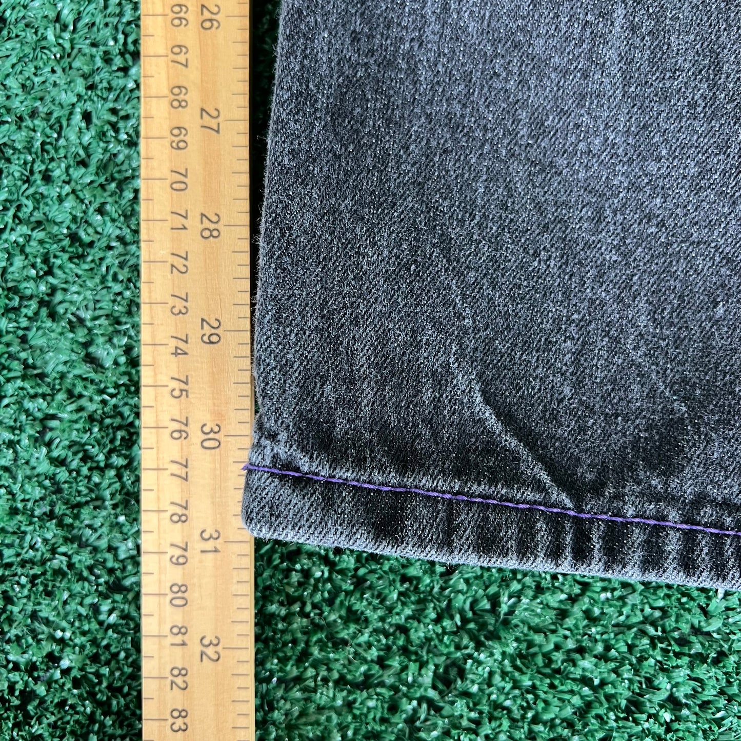 Y2K Baggy Straight Black Purple Embroidered Jeans - 35x31" 18" Openings