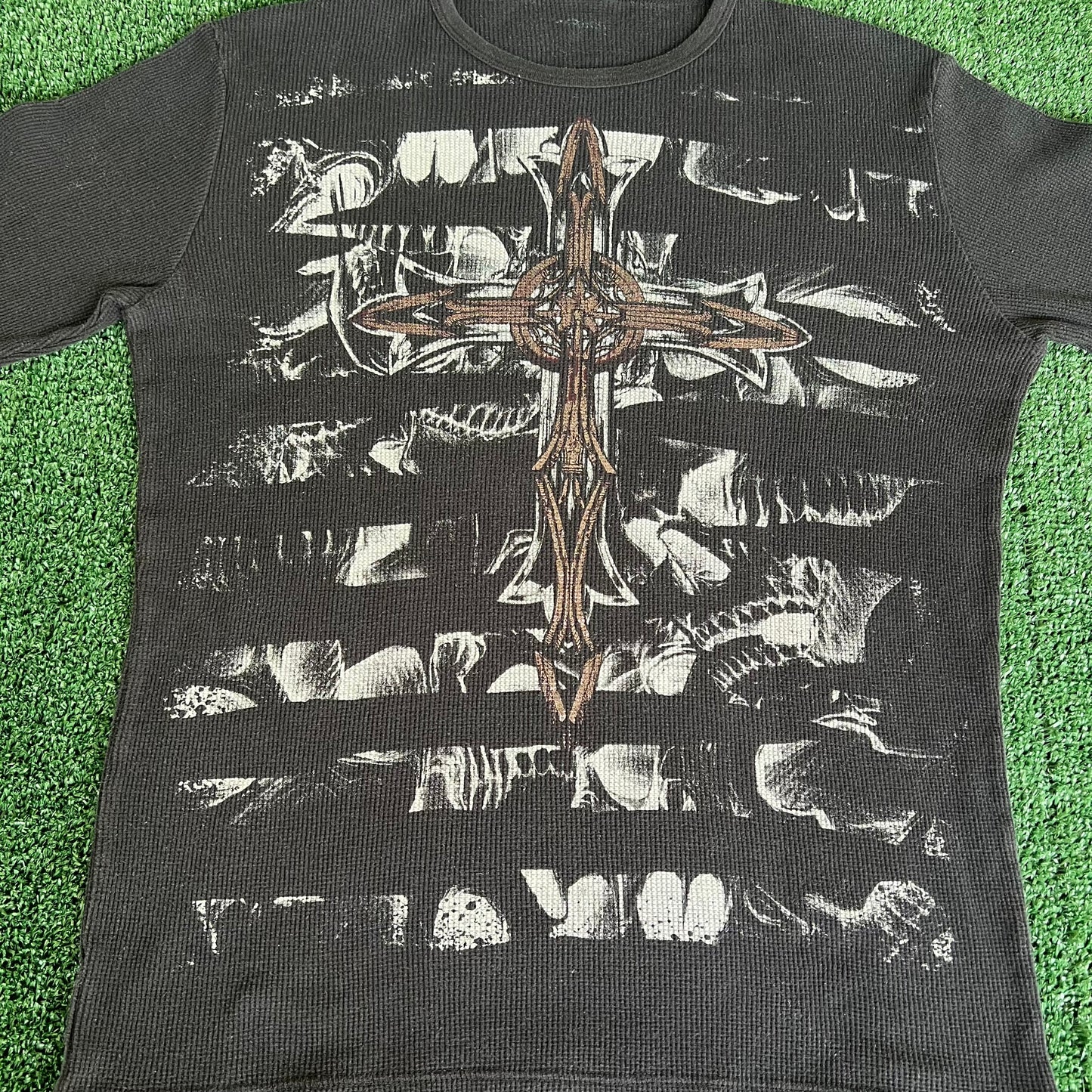 Y2K MMA Elite Cross X-Ray Skull Black Thermal Long Sleeve T-Shirt - Large