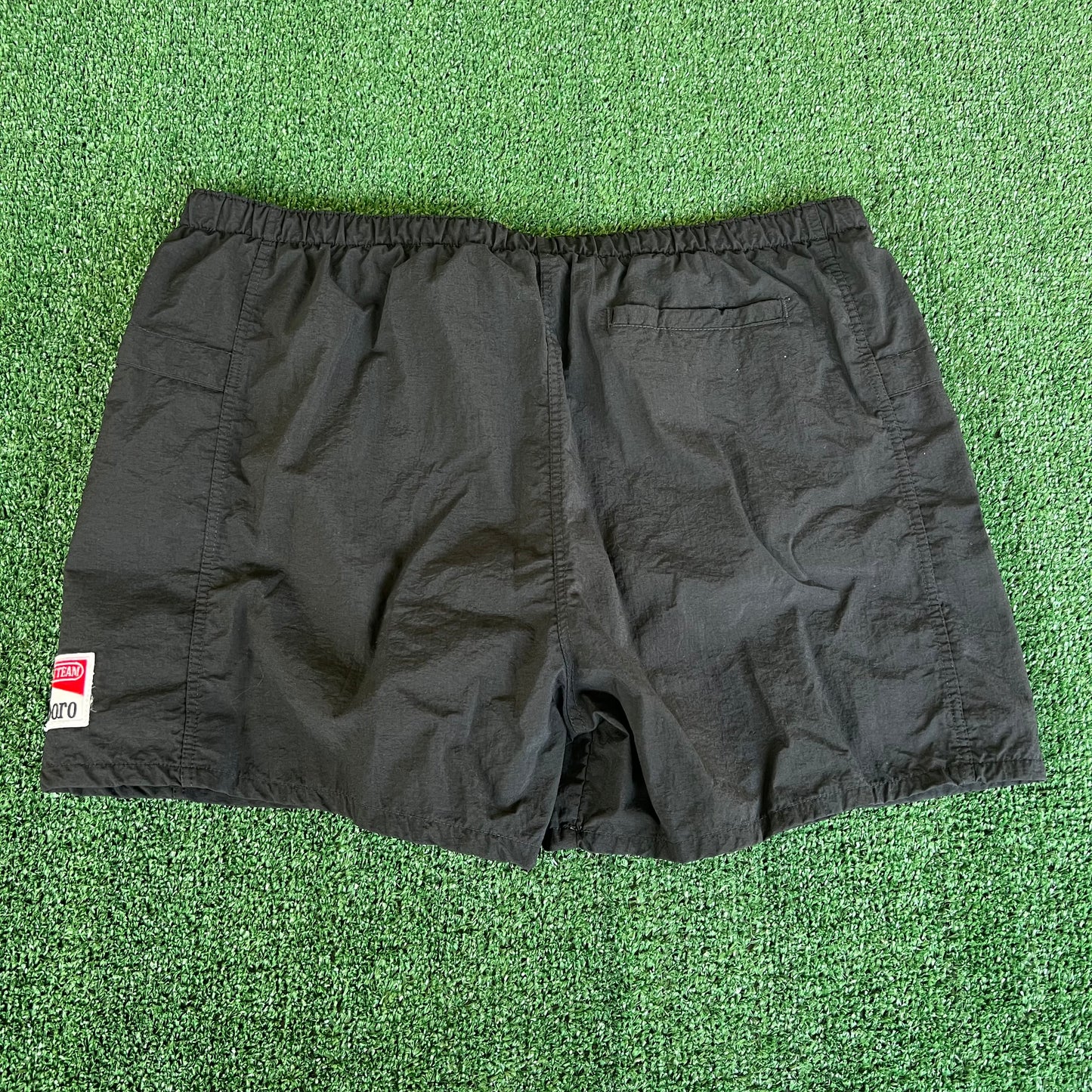 90s Marlboro Adventure Team Board Shorts Black Lined Swim Trunks - Large