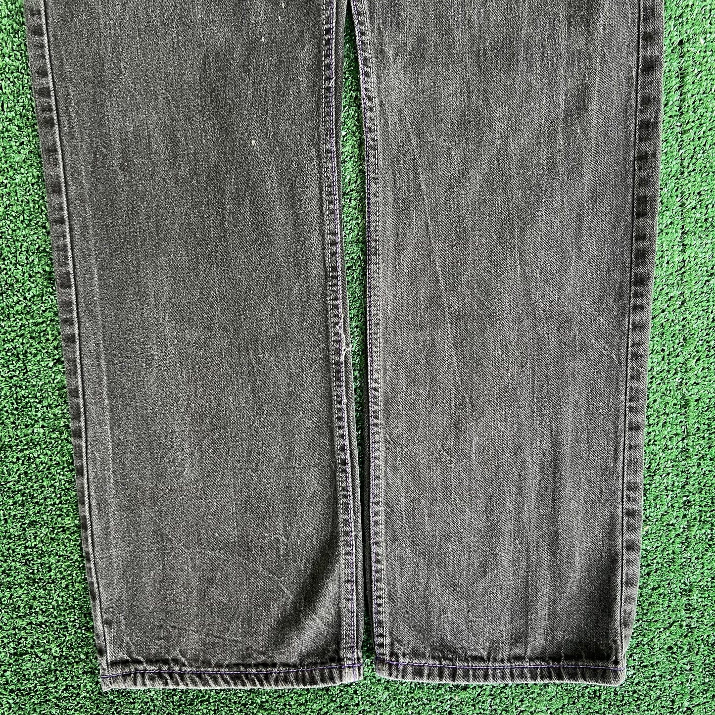 Y2K Baggy Straight Black Purple Embroidered Jeans - 35x31" 18" Openings