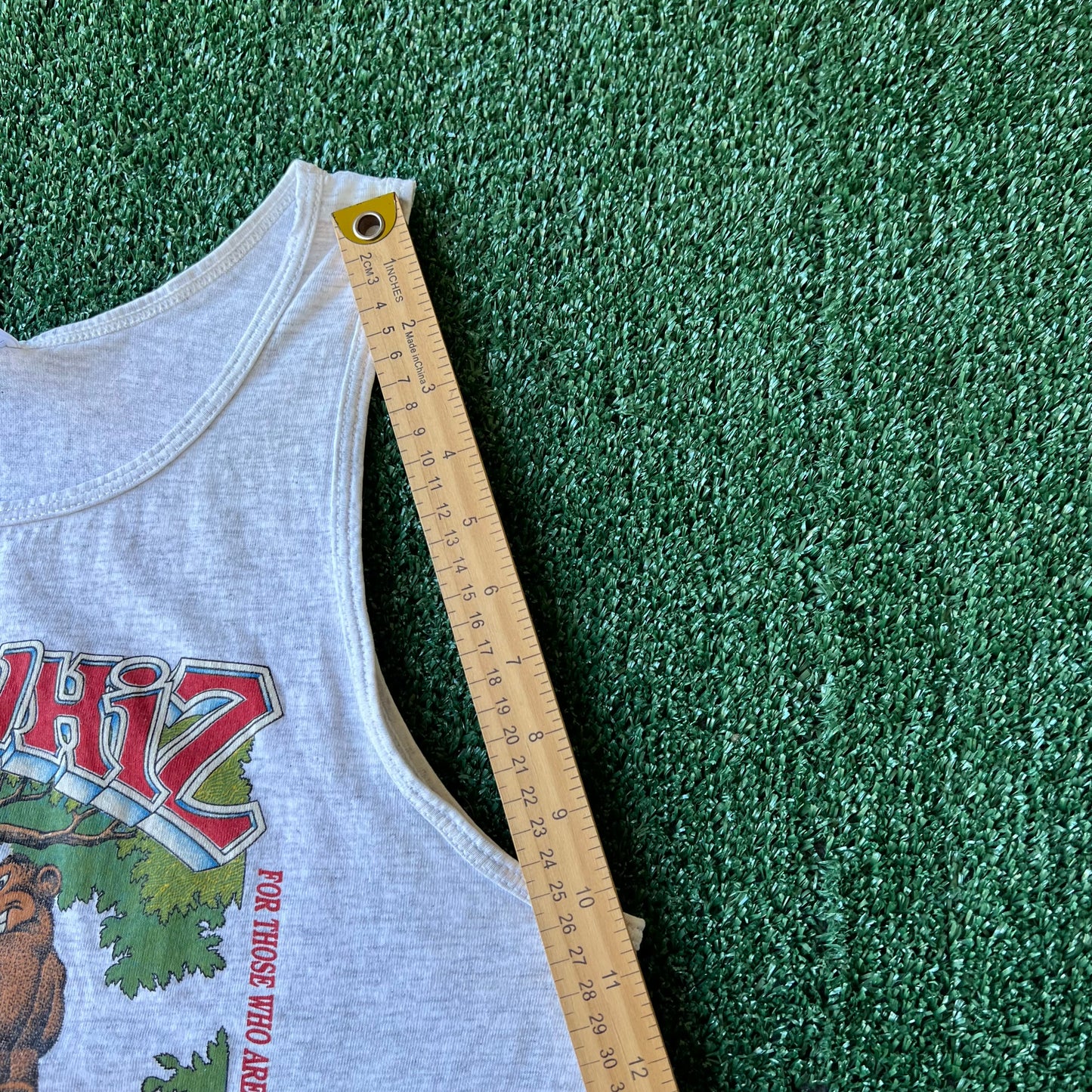 90s Men's Bear Whiz Root Bear Funny Gray Sleeveless Tank Top Shirt - Medium