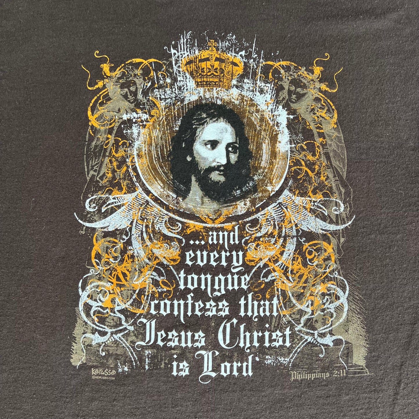 Y2K Jesus Tribal Every Knee Shall Bow Brown T-Shirt - XL